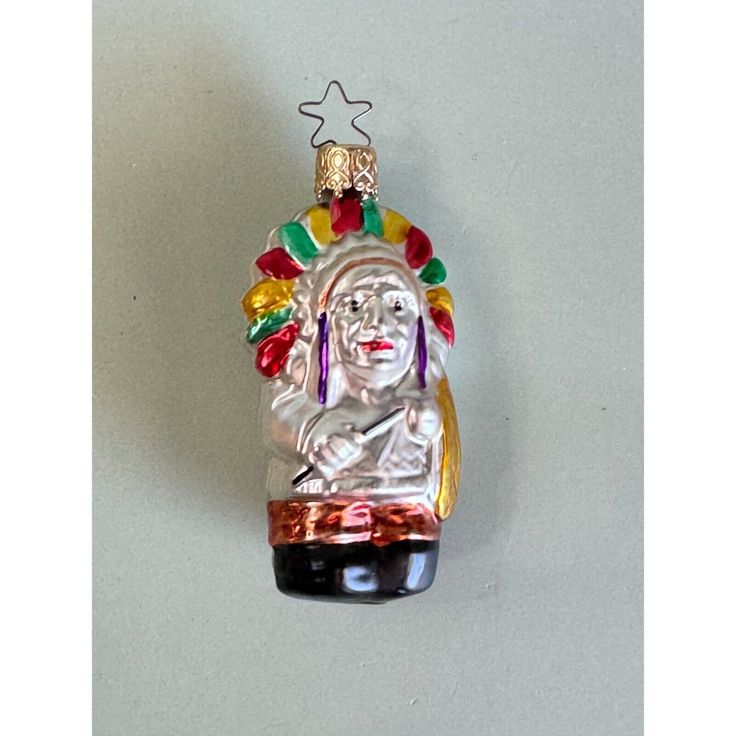 Vintage West Germany Inge Glass Chief with Head Dress Glass Christmas Ornament