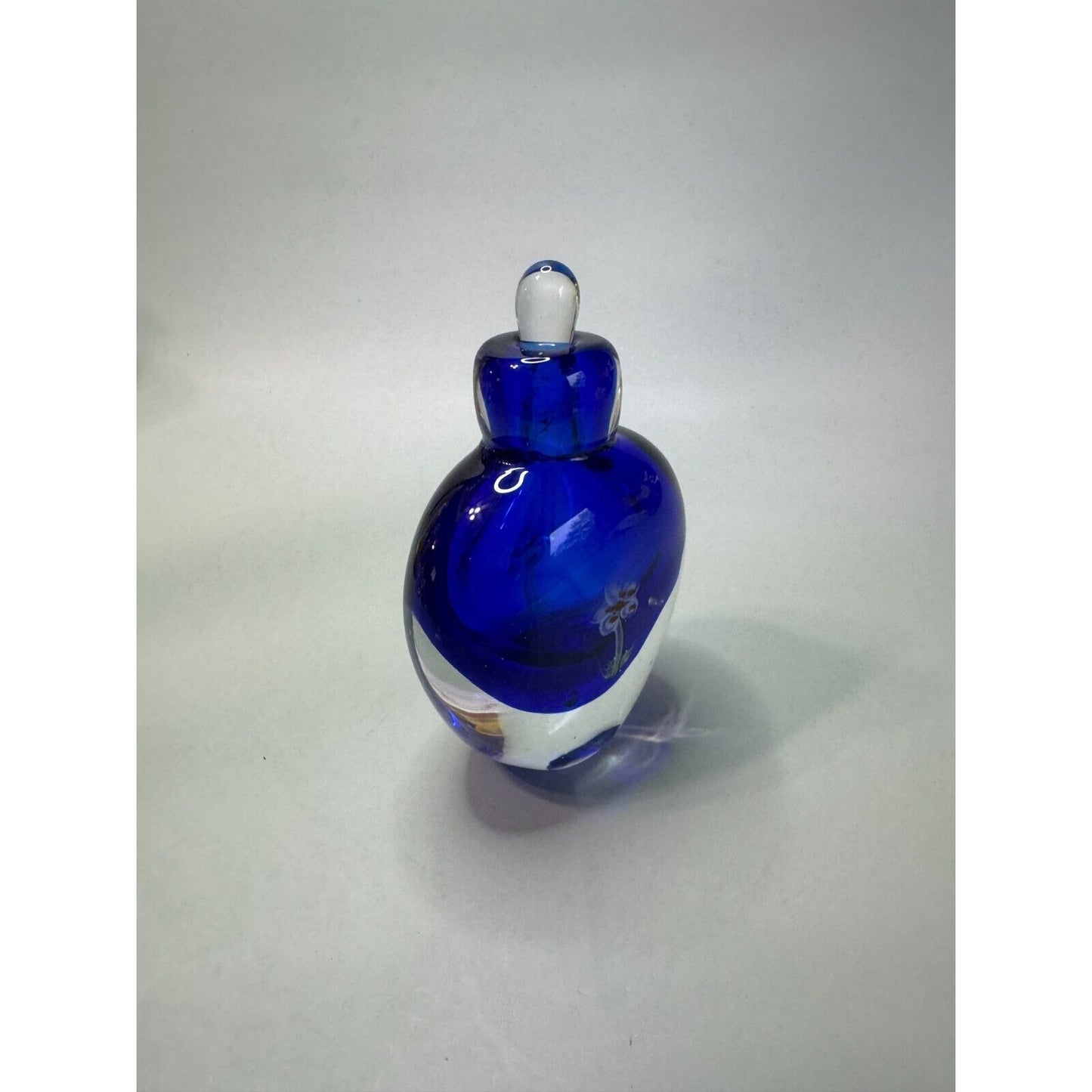 Vintage Cobalt Blue Millefiori Fower Perfume Bottle Art Glass with Stopper Empty