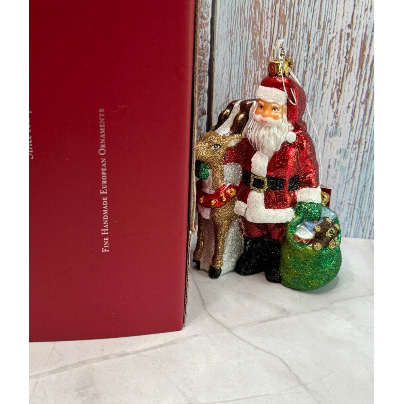 Reed Barton Santa and Reindeer Christmas Reflections Europeon Glass Ornament
