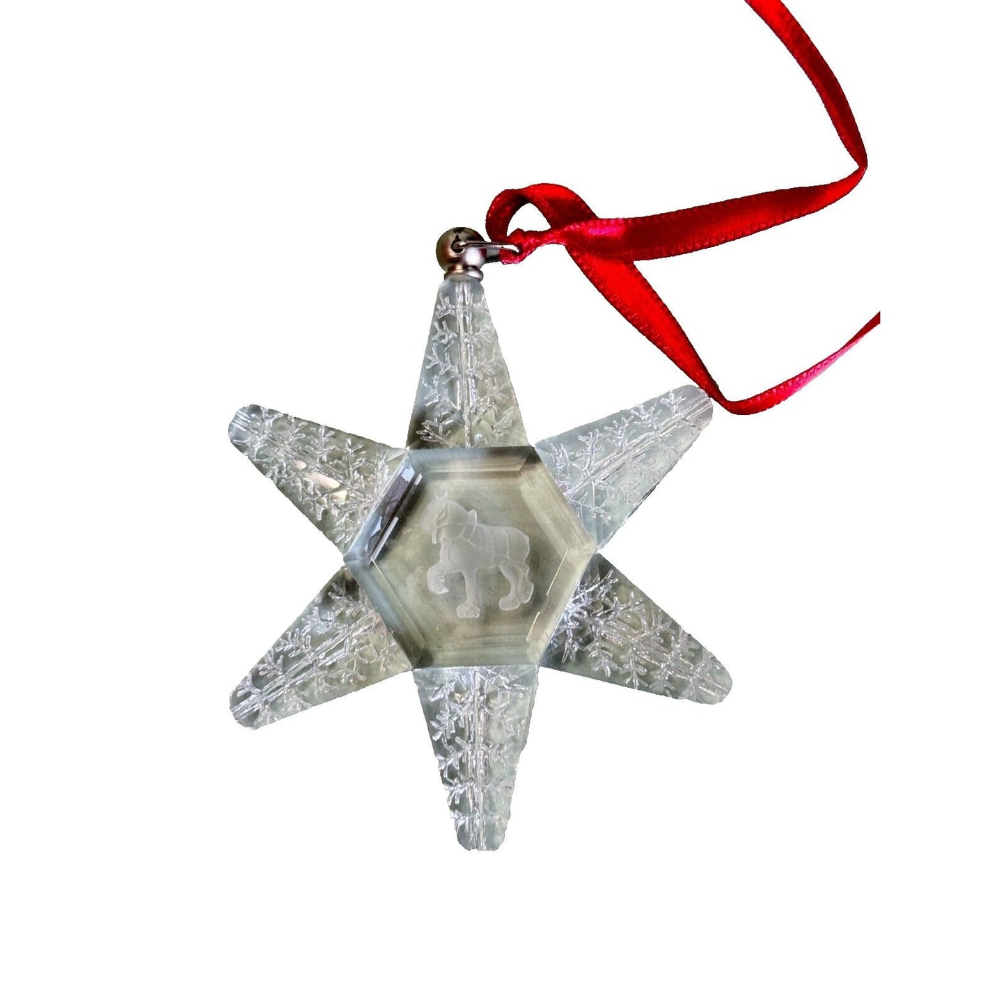 Vintage Crystal Star with Etched Clysdale Horse Boxed Ornament