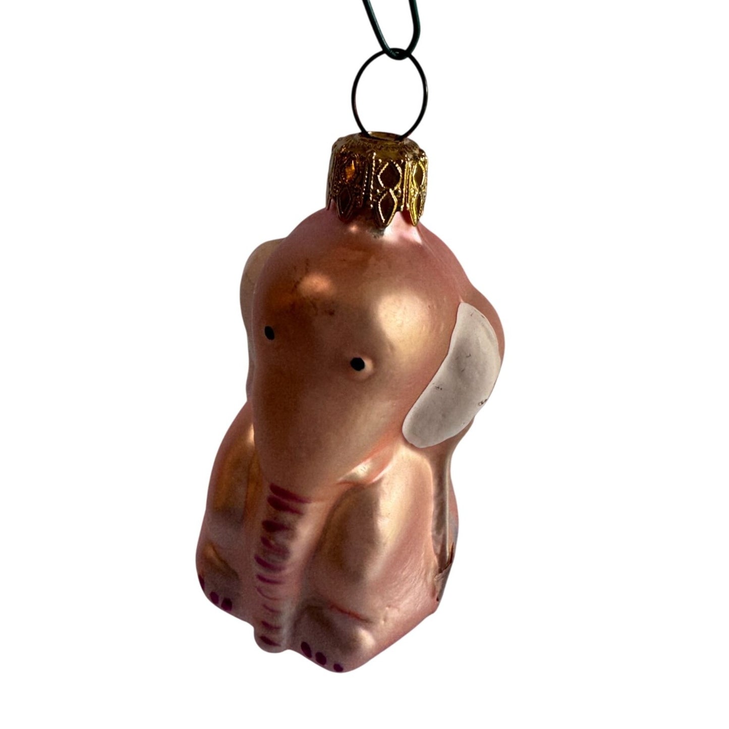 Vintage Blown Glass Pink Elephant Ornament 3.5" West Germany