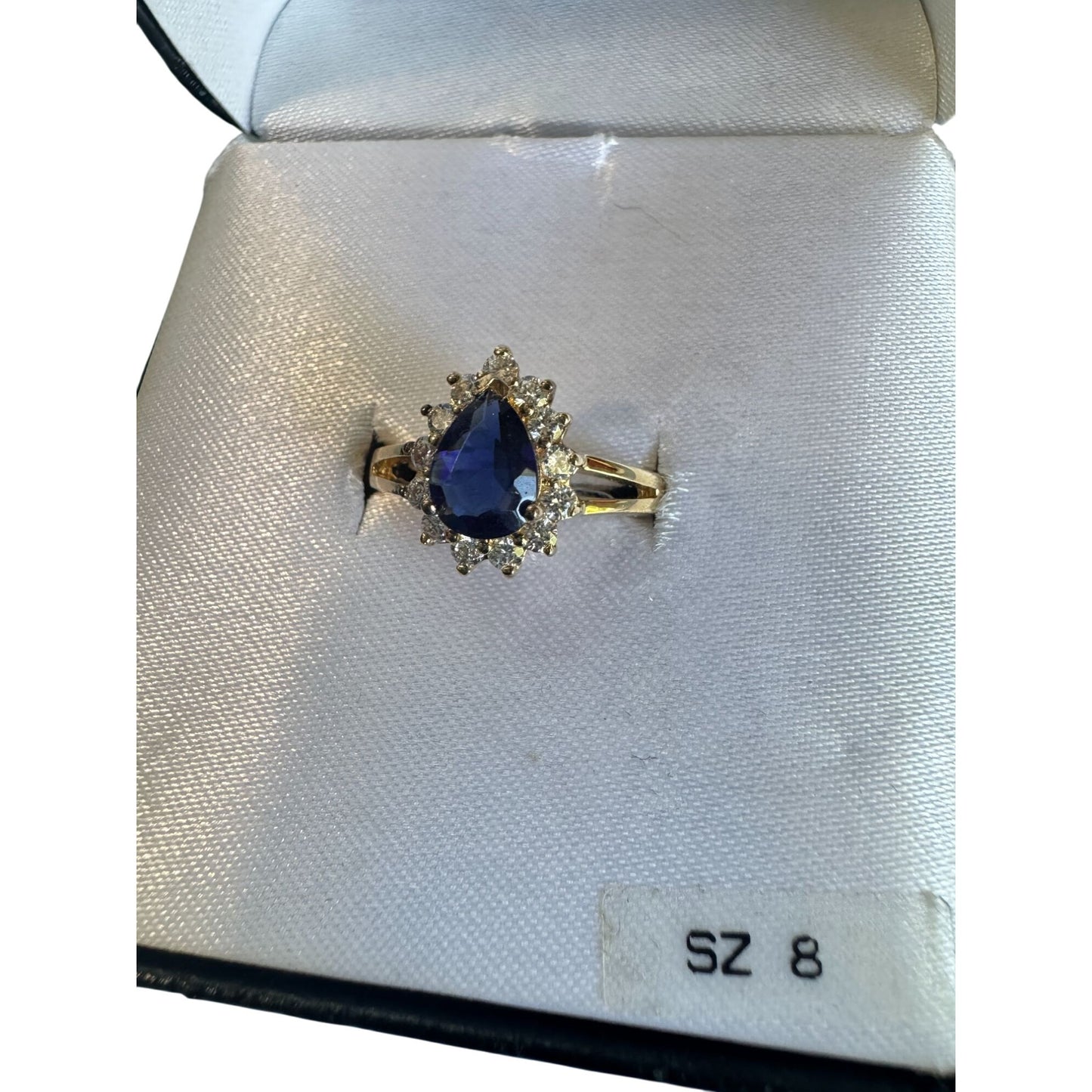 24K Gold Plated Sterling Silver Ring Blue CZ Size 8