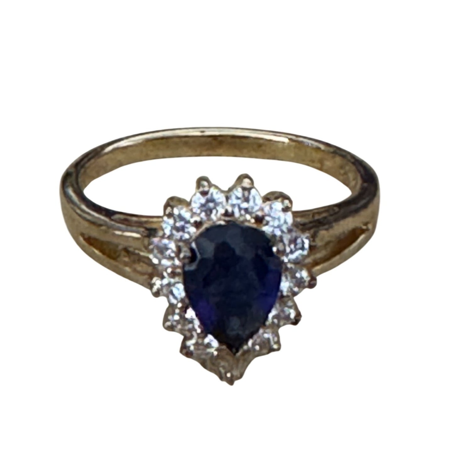 24K Gold Plated Sterling Silver Ring Blue CZ Size 8