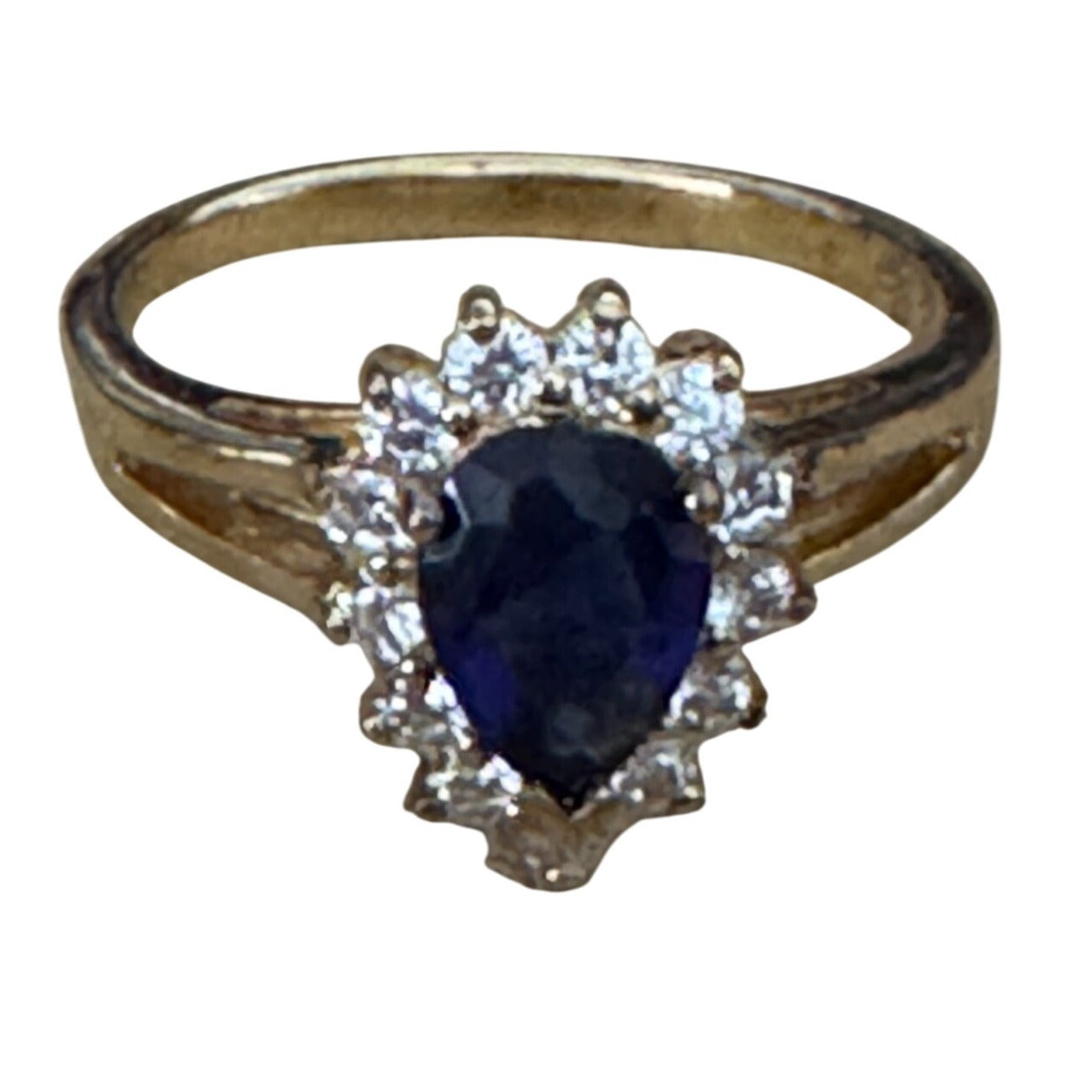 24K Gold Plated Sterling Silver Ring Blue CZ Size 8