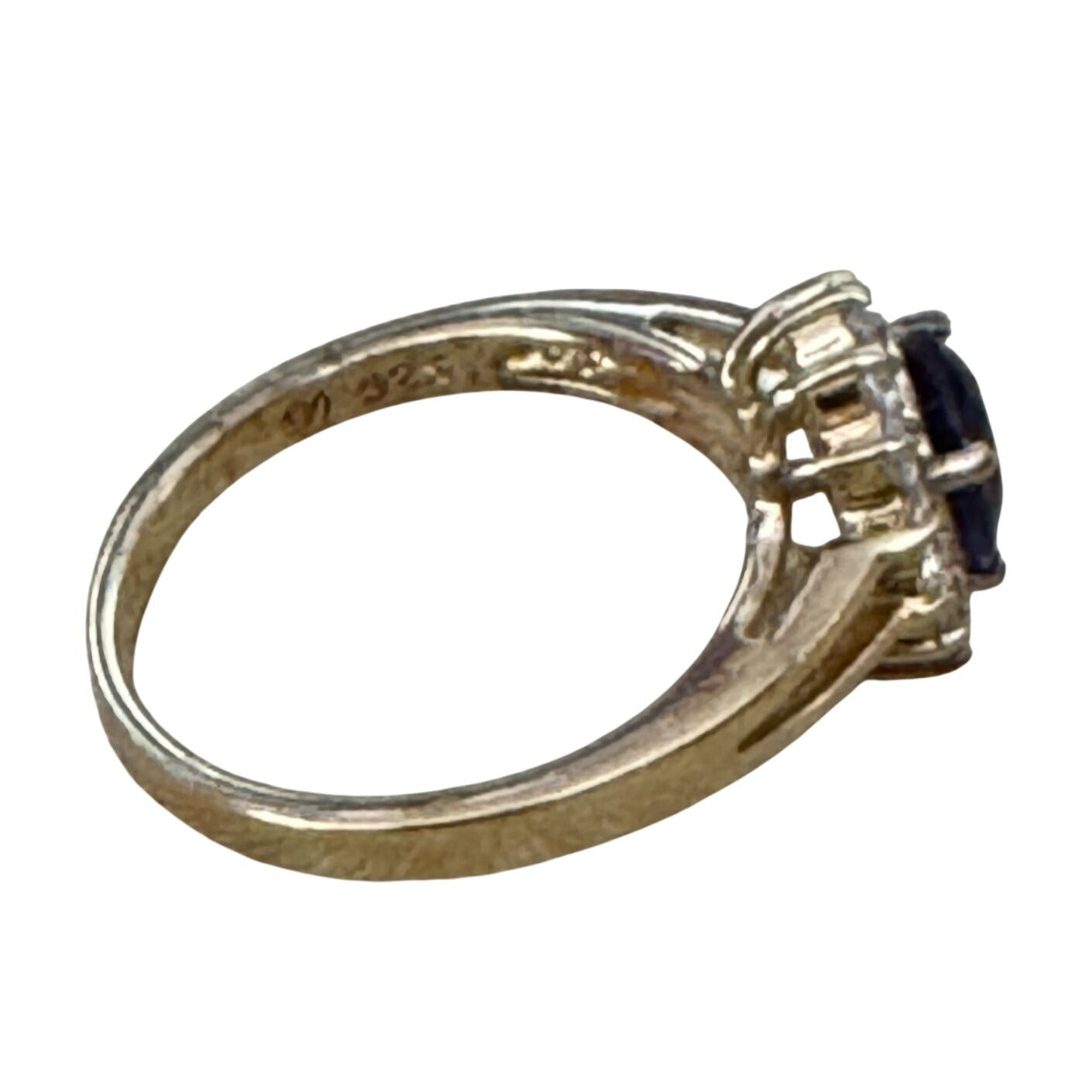 24K Gold Plated Sterling Silver Ring Blue CZ Size 8
