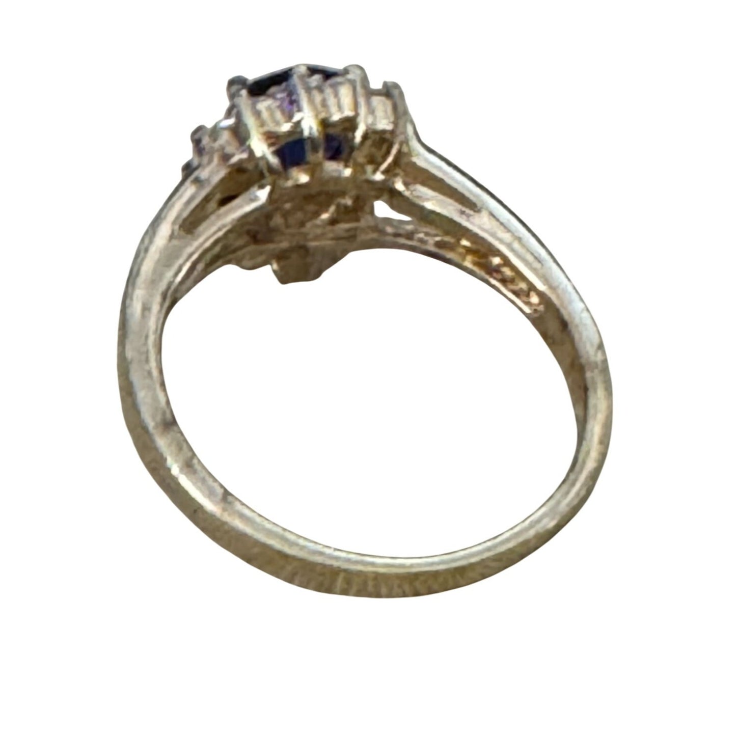 24K Gold Plated Sterling Silver Ring Blue CZ Size 8
