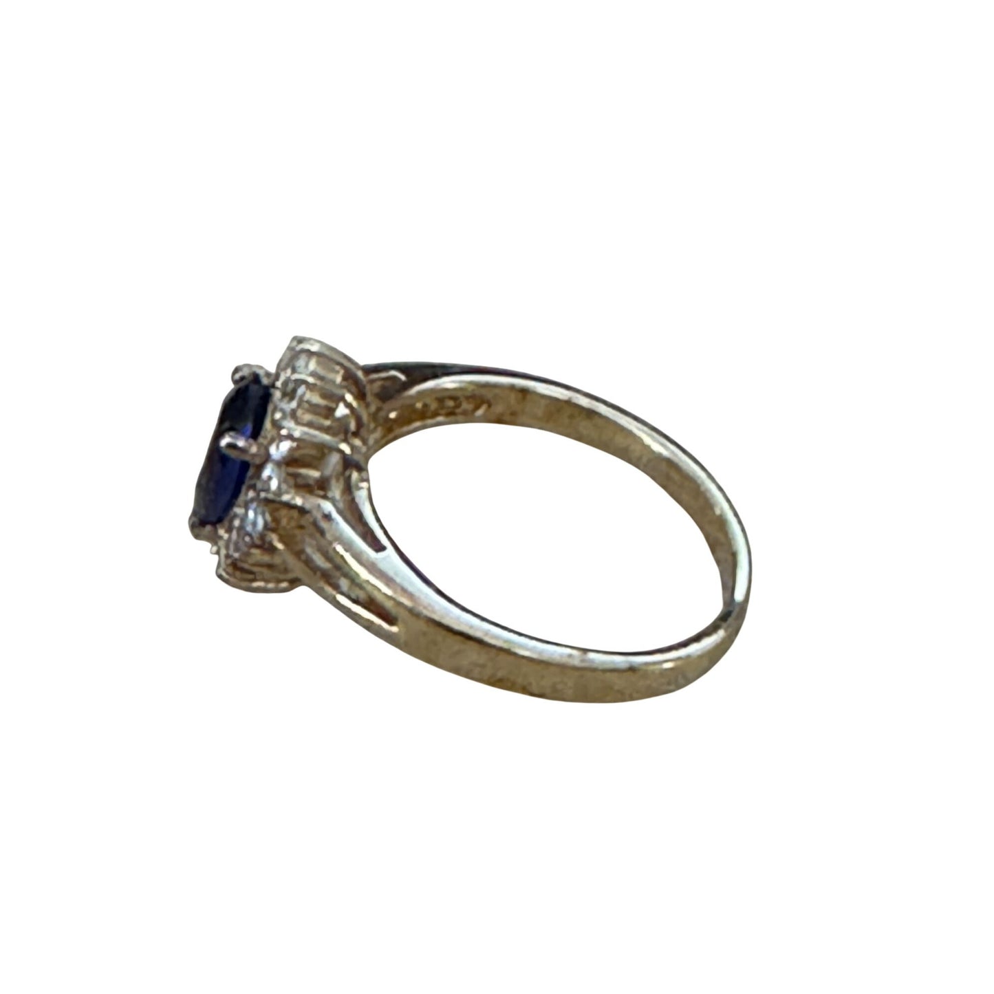 24K Gold Plated Sterling Silver Ring Blue CZ Size 8