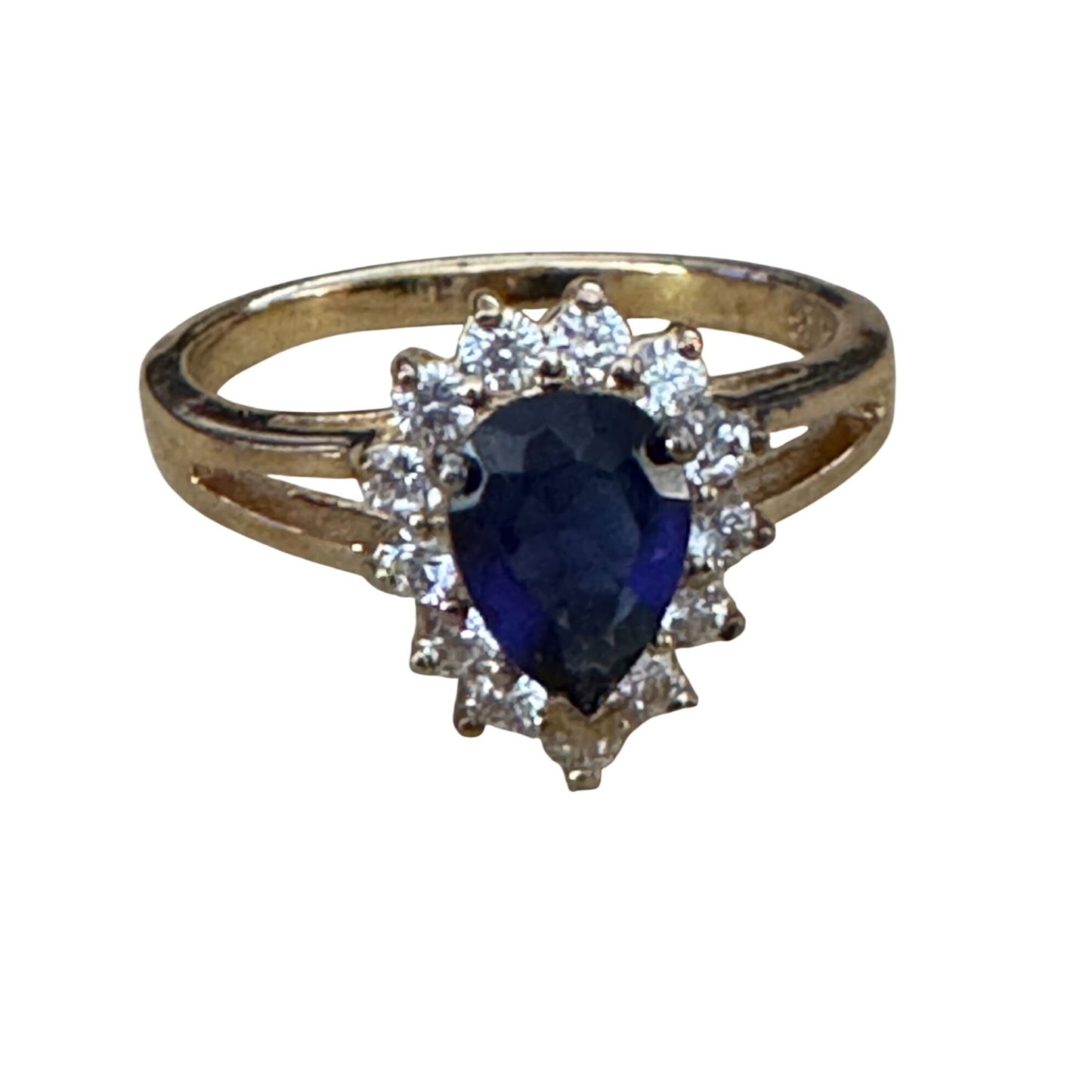 24K Gold Plated Sterling Silver Ring Blue CZ Size 8