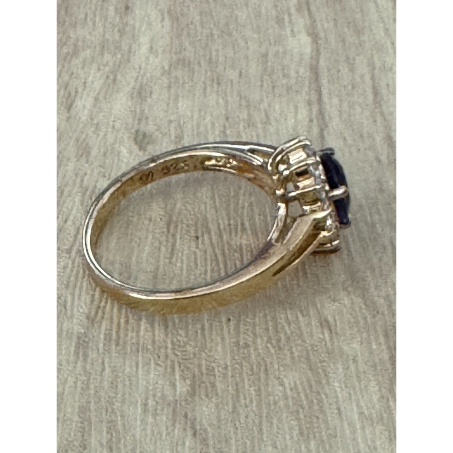 24K Gold Plated Sterling Silver Ring Blue CZ Size 8