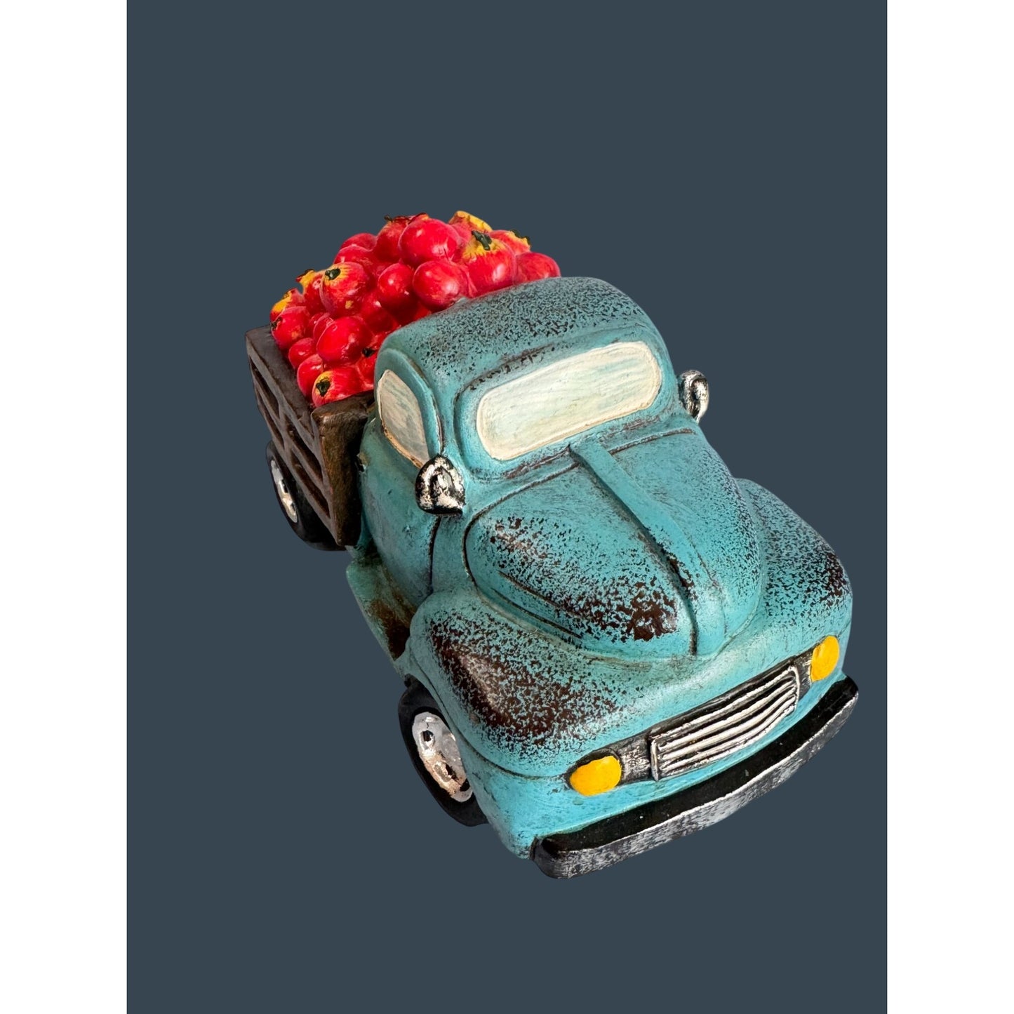 Robert Stanley 2014 Blue Truck Figurine With Apples & Flowers 7.5" Long 4" Tall
