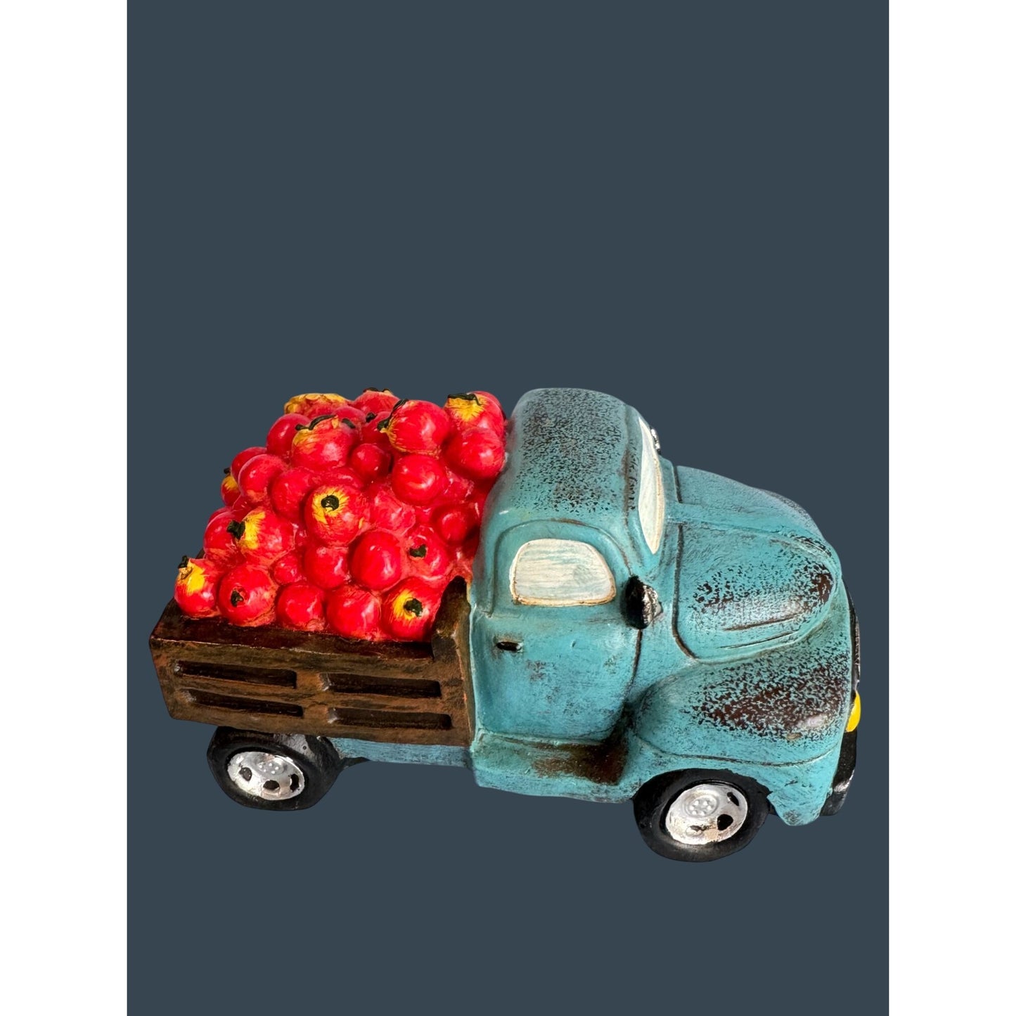 Robert Stanley 2014 Blue Truck Figurine With Apples & Flowers 7.5" Long 4" Tall