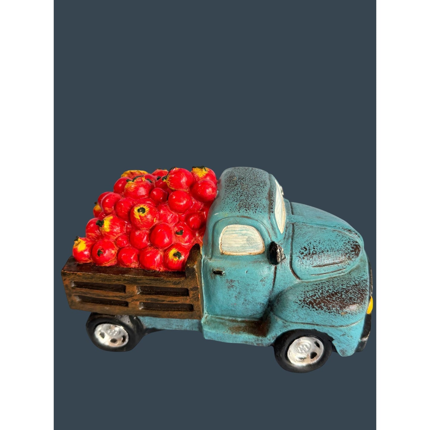 Robert Stanley 2014 Blue Truck Figurine With Apples & Flowers 7.5" Long 4" Tall