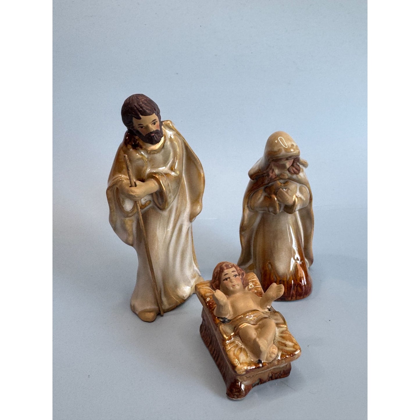 Vintage 3 Pc Porcelain Nativity Figurines Set Japan 4 1/2"