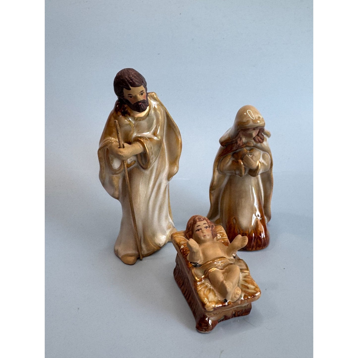 Vintage 3 Pc Porcelain Nativity Figurines Set Japan 4 1/2"