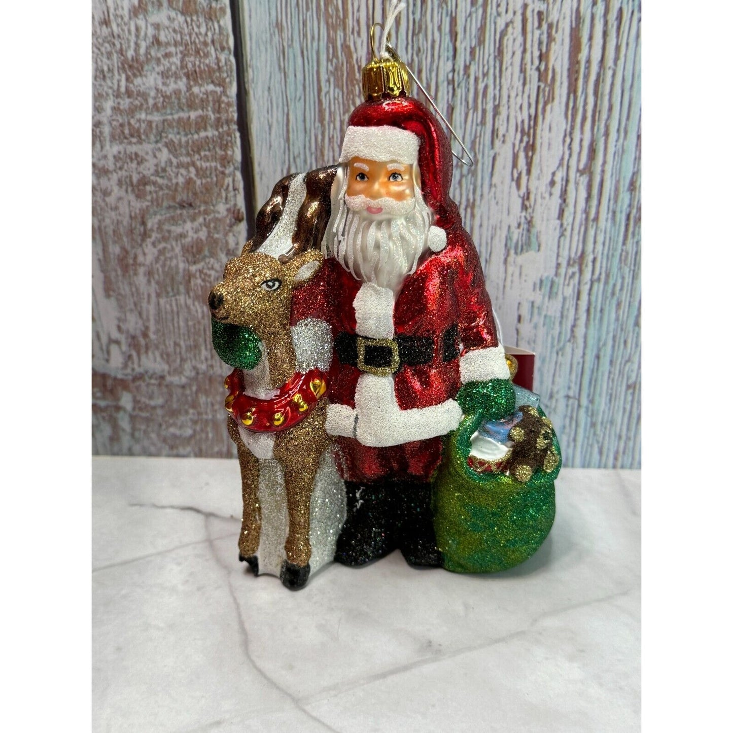Reed Barton Santa and Reindeer Christmas Reflections Europeon Glass Ornament