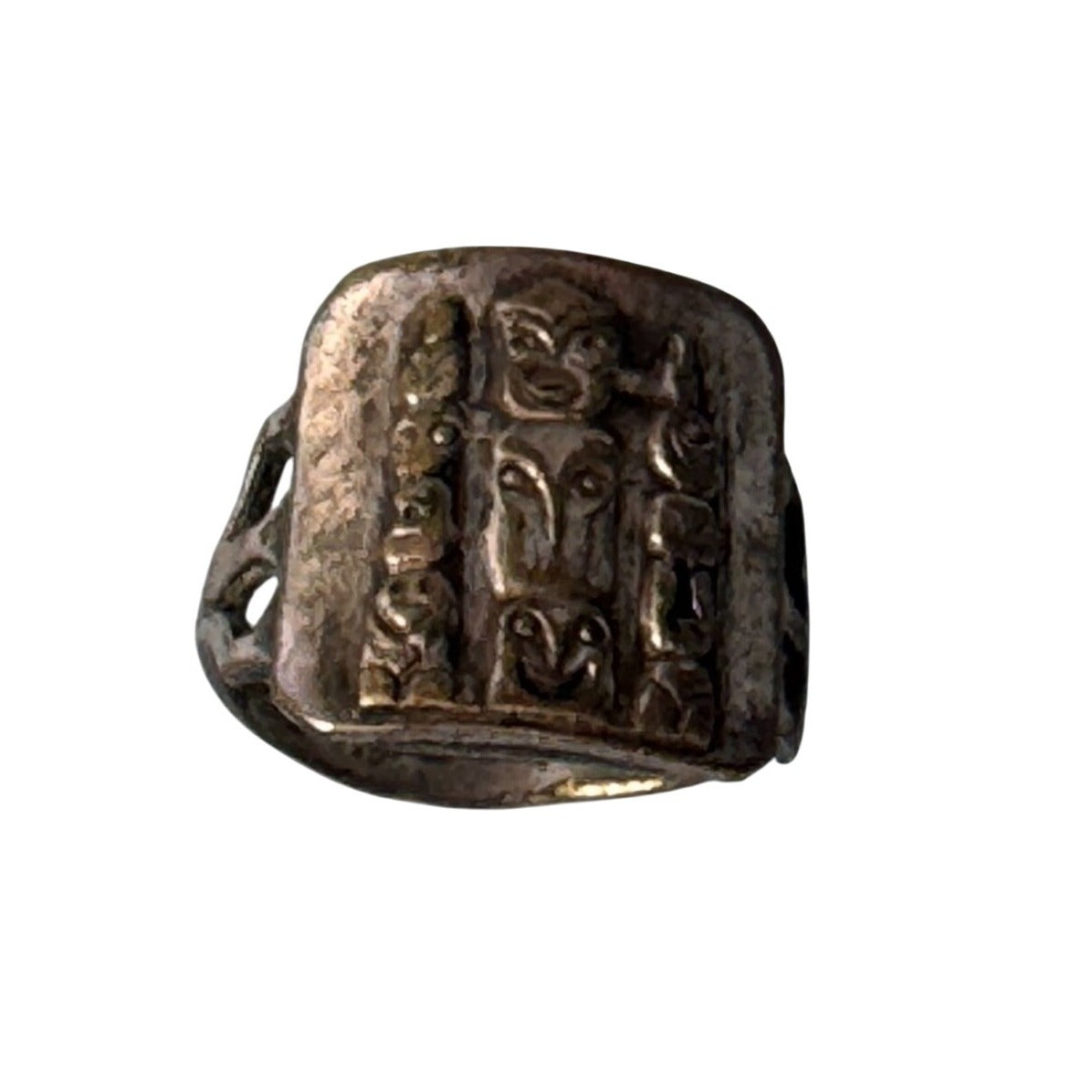 Antique Chinese Tribal Silver Ring With Totem Design Size 6 C1800's