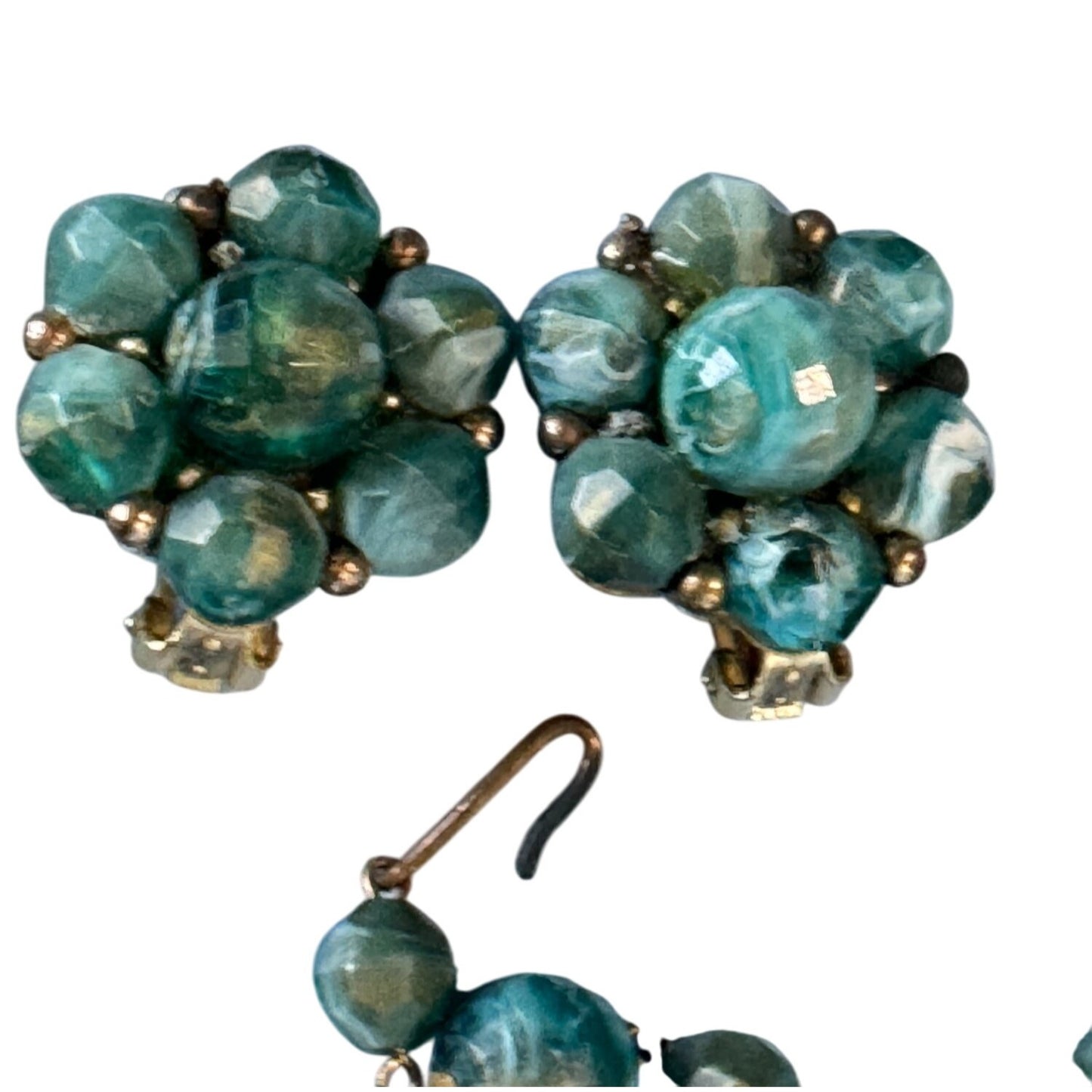 Vintage Kramer Midcentury Blue Beaded Necklace & Clip-On Earrings Set
