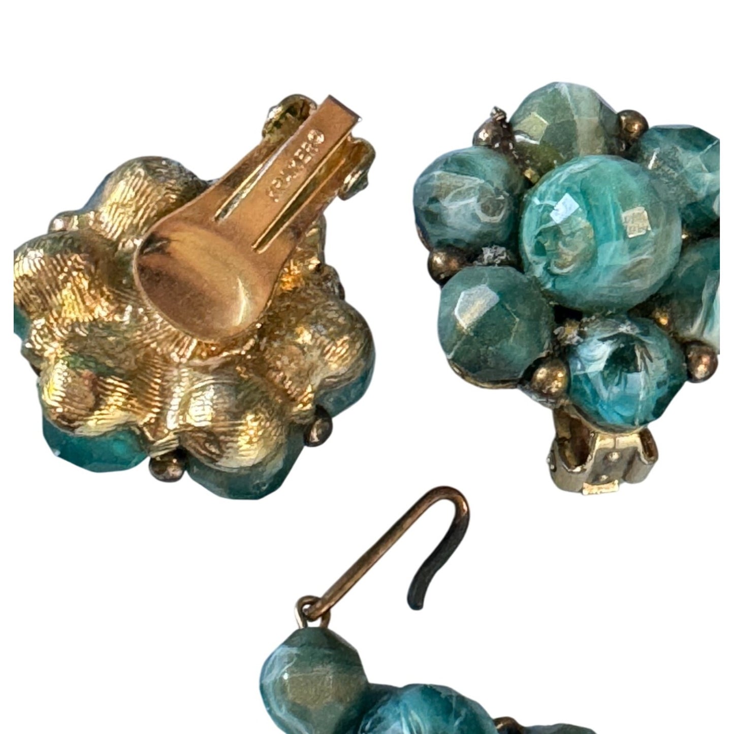 Vintage Kramer Midcentury Blue Beaded Necklace & Clip-On Earrings Set