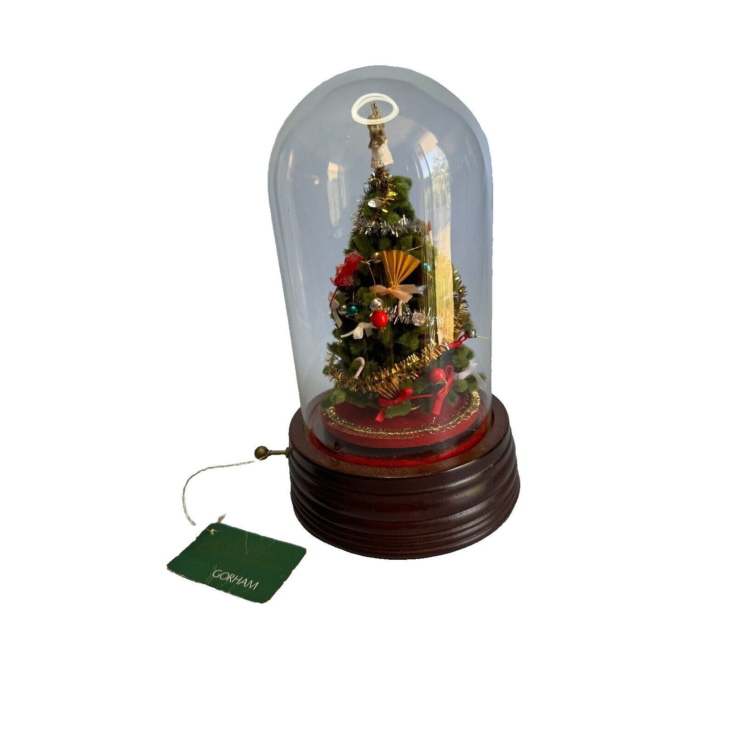 Vintage Gorham Christmas Bottle Brush Tree Domed Wood Music Box w/Tag Tannebaum