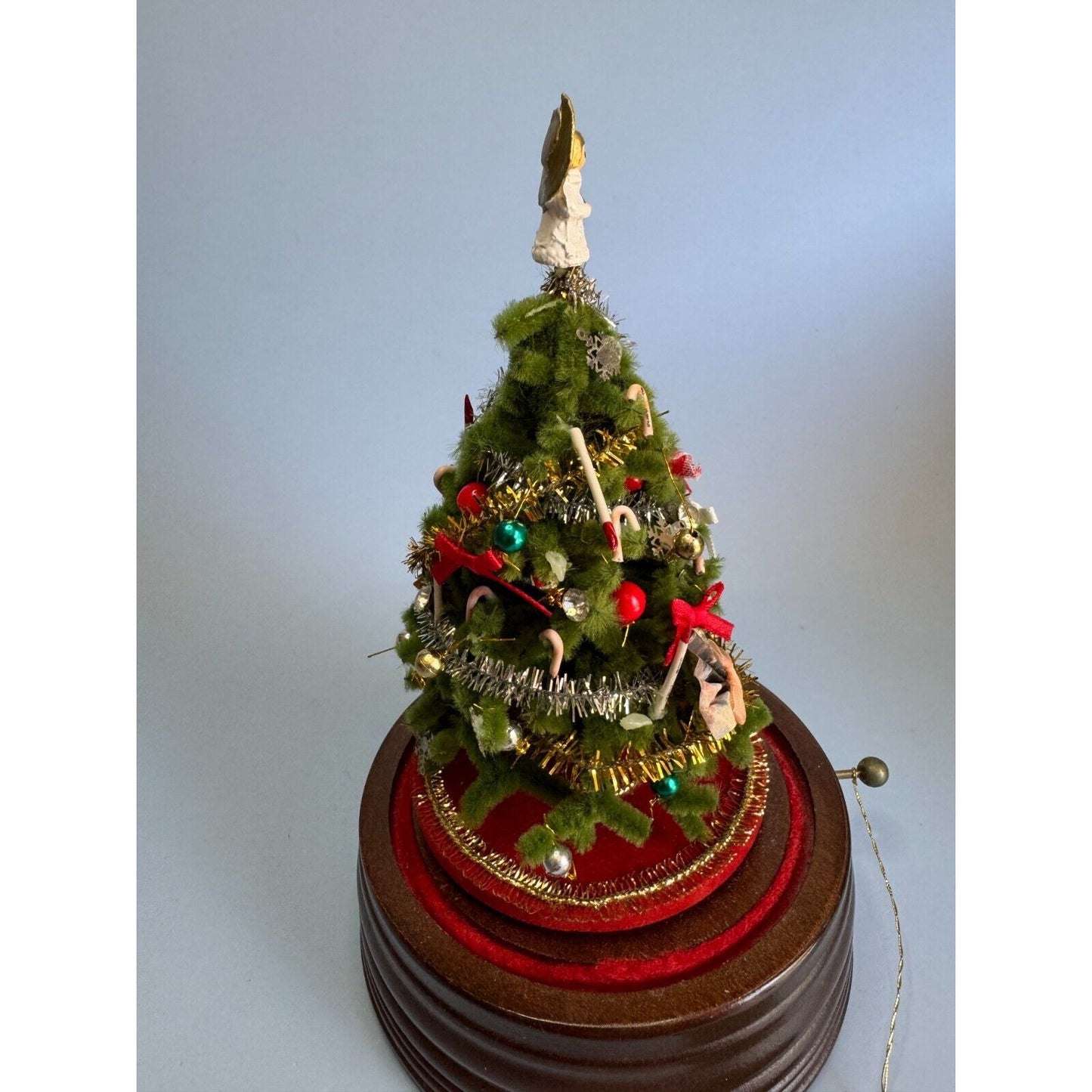 Vintage Gorham Christmas Bottle Brush Tree Domed Wood Music Box w/Tag Tannebaum