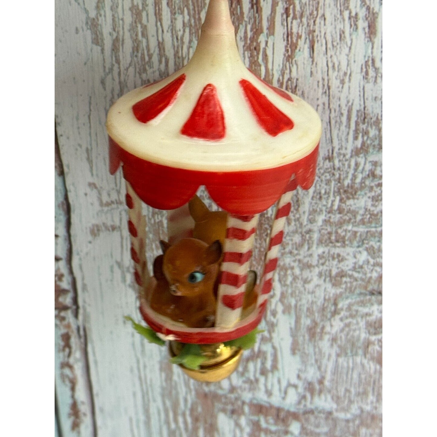 Vintage Plastic Deer Fawn Carousel Christmas Ornament C1950's