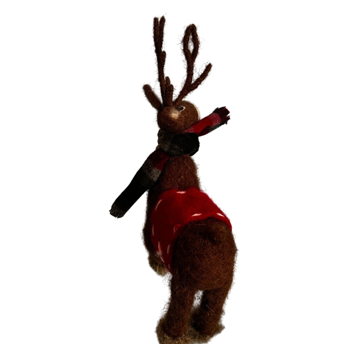Felted Mohair Reindeer Folk Art Christmas Figure Red Blanket 12½"