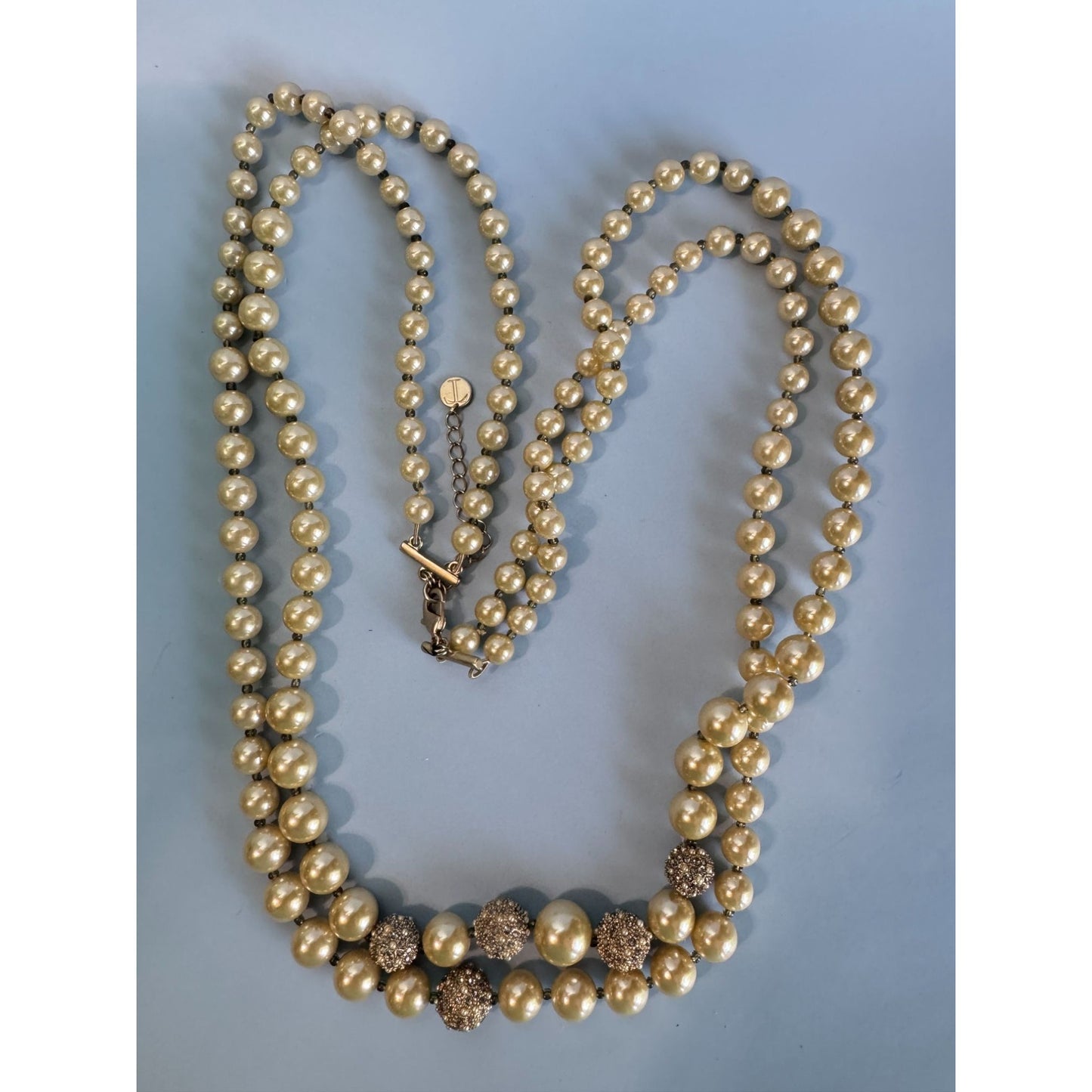 Talbots Multistrand Faux Pearl Necklace With Glittering Accents Adjustable Chain