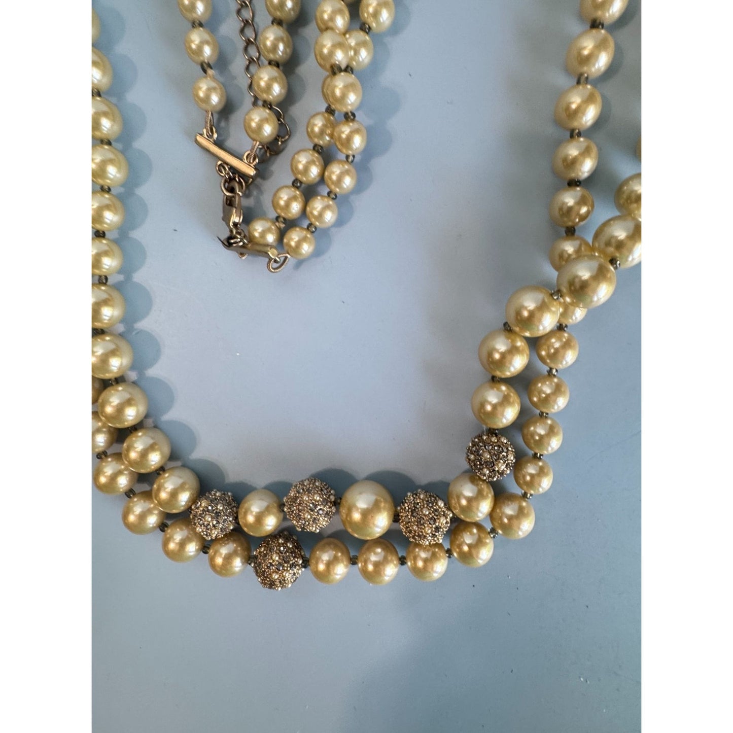 Talbots Multistrand Faux Pearl Necklace With Glittering Accents Adjustable Chain
