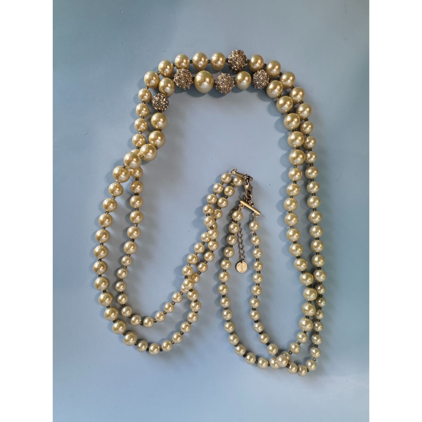 Talbots Multistrand Faux Pearl Necklace With Glittering Accents Adjustable Chain