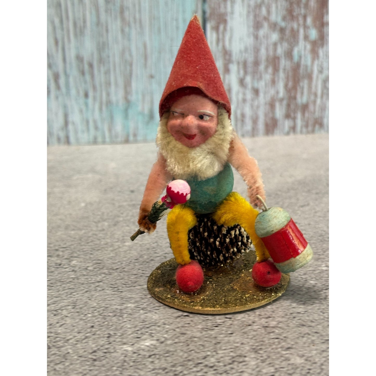 Antique Pinecone Elf Figure Molded Face Chenille Pipe Cleaners 3 1/4" Multicolor