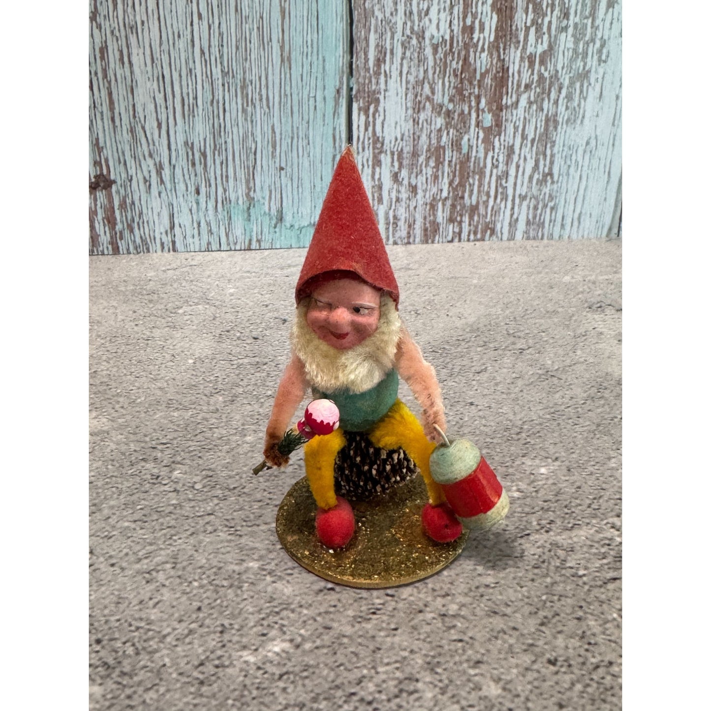 Antique Pinecone Elf Figure Molded Face Chenille Pipe Cleaners 3 1/4" Multicolor