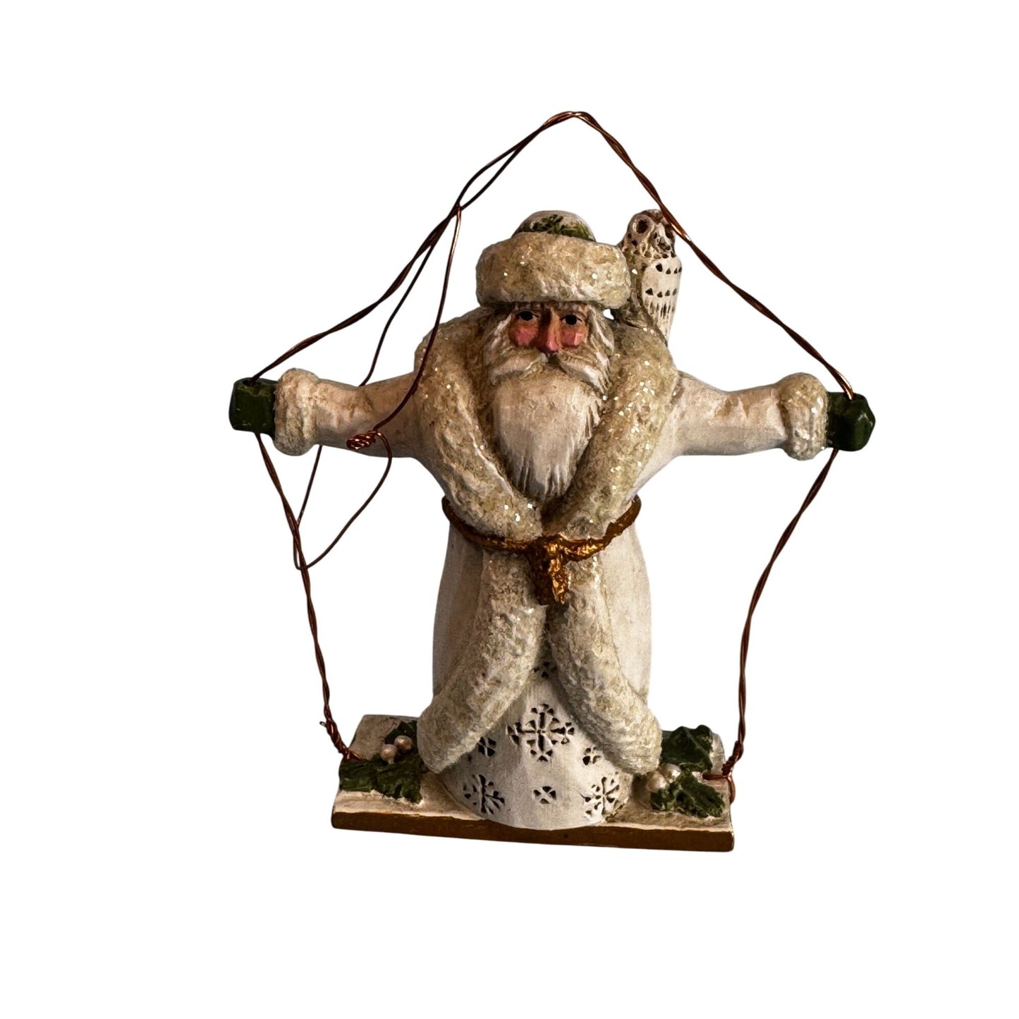 Pamela Schifferl Woodland Snowy Owl Santa Ornament 4½ Inches
