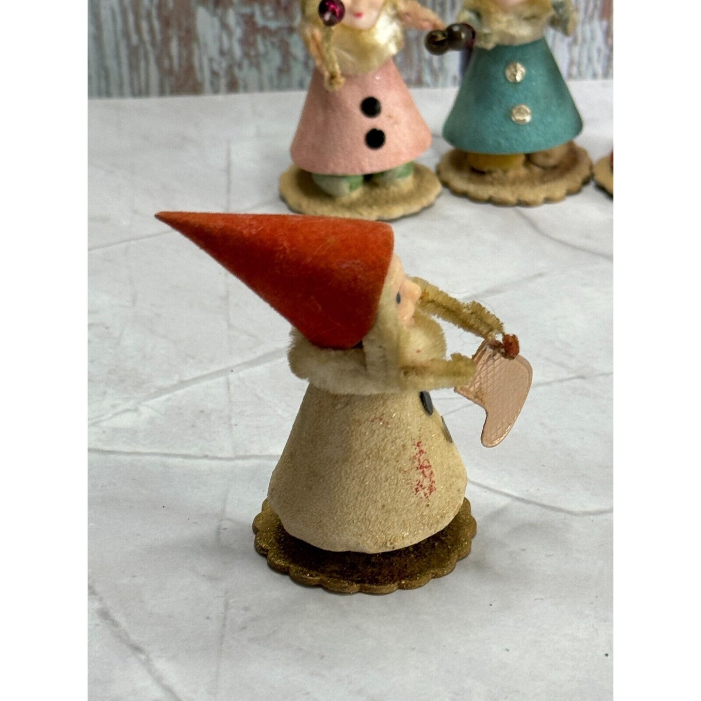 Vintage Plastic Chenille Gnome Elf with Articulated Head Arms Spun Cotton Beard