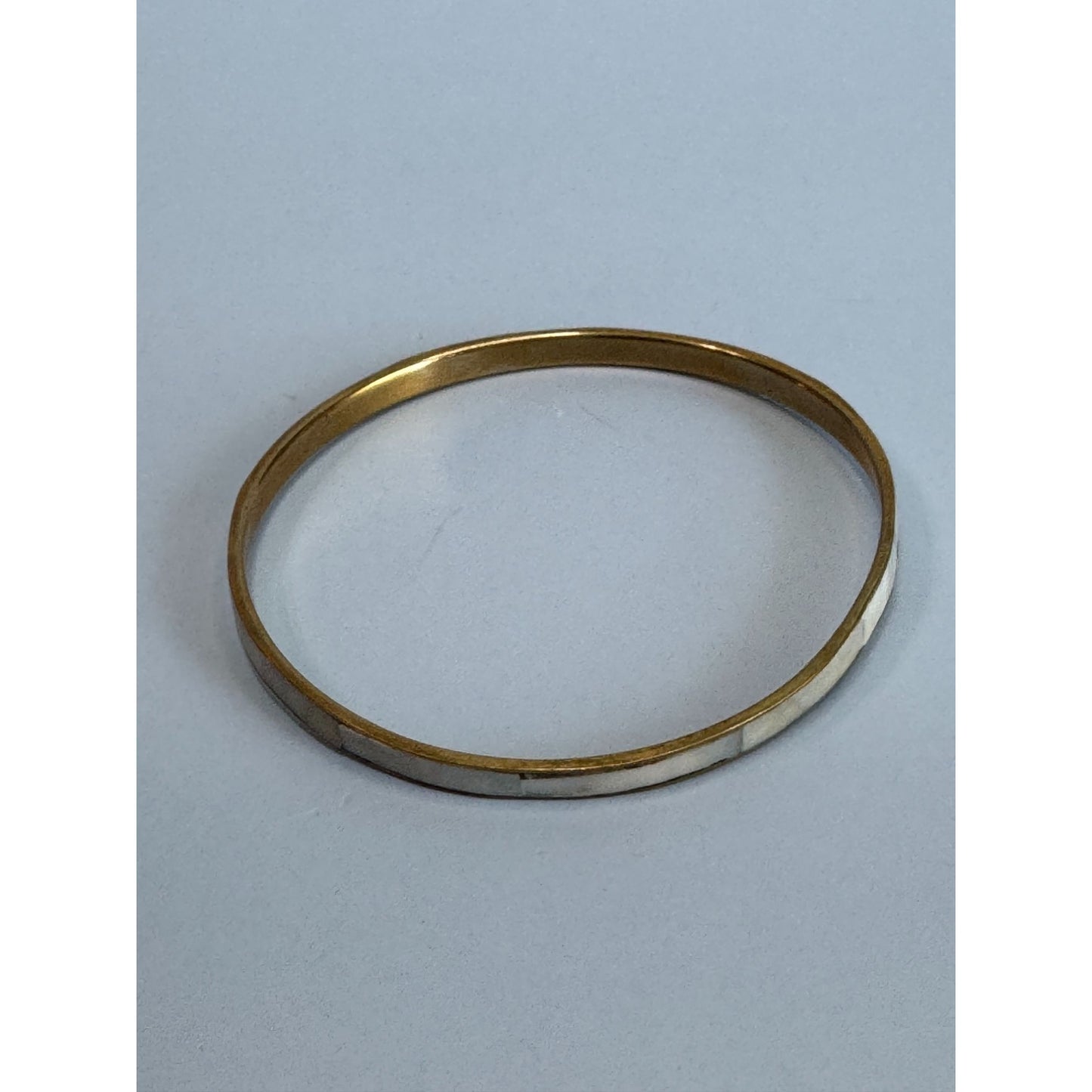 Gold-Tone Thin Bangle Bracelet With Inlaid Abalone Shell Design