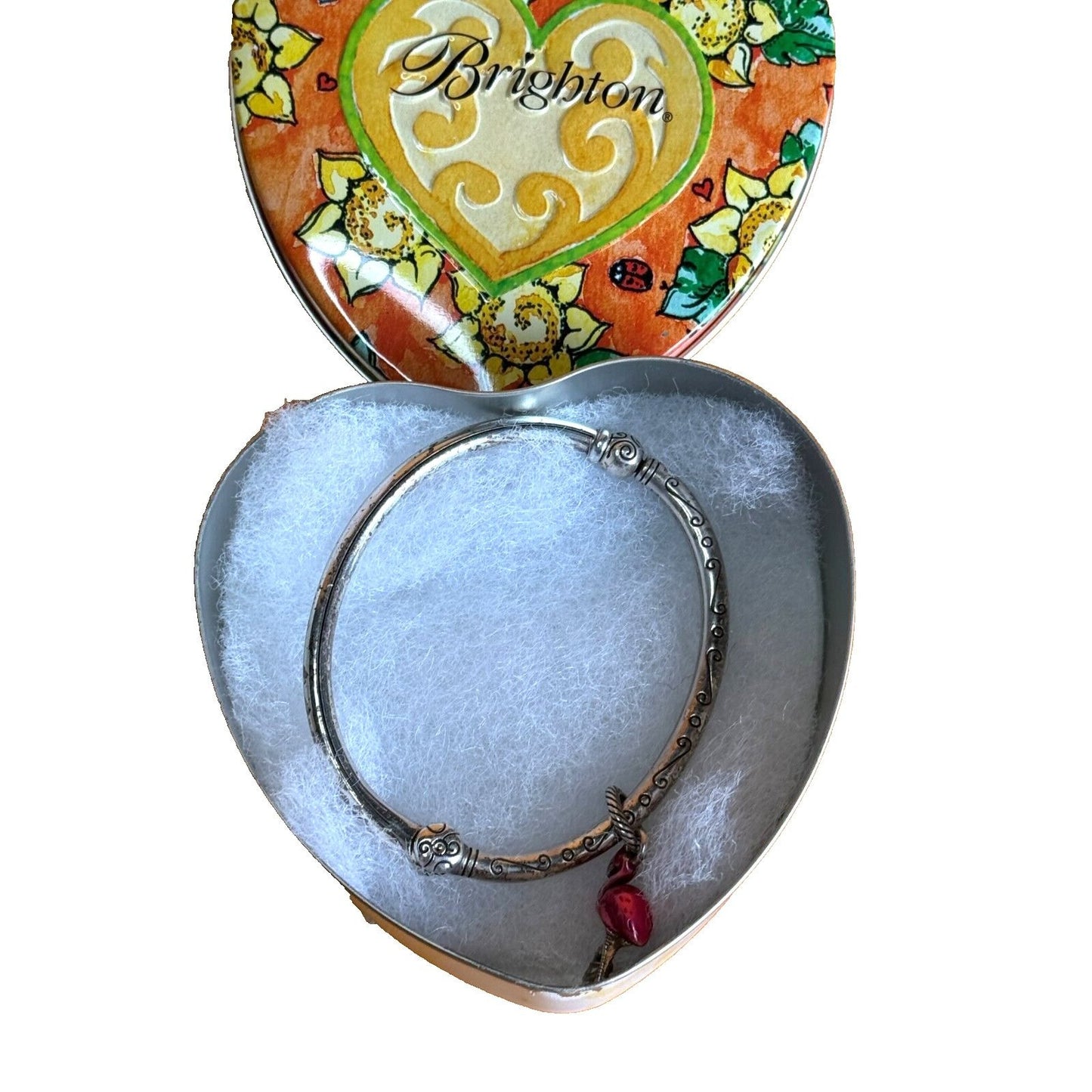 Brighton Hinged Cuff Bracelet with Flamingo Charm in Brighton Tin 6"