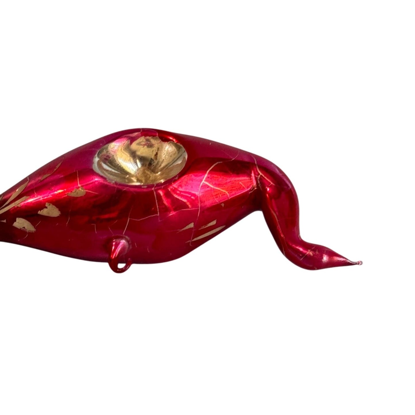 Antique Lauscha Glass Bird Ornament Red Reflector Spun Glass Tail 1930s–40s Germany