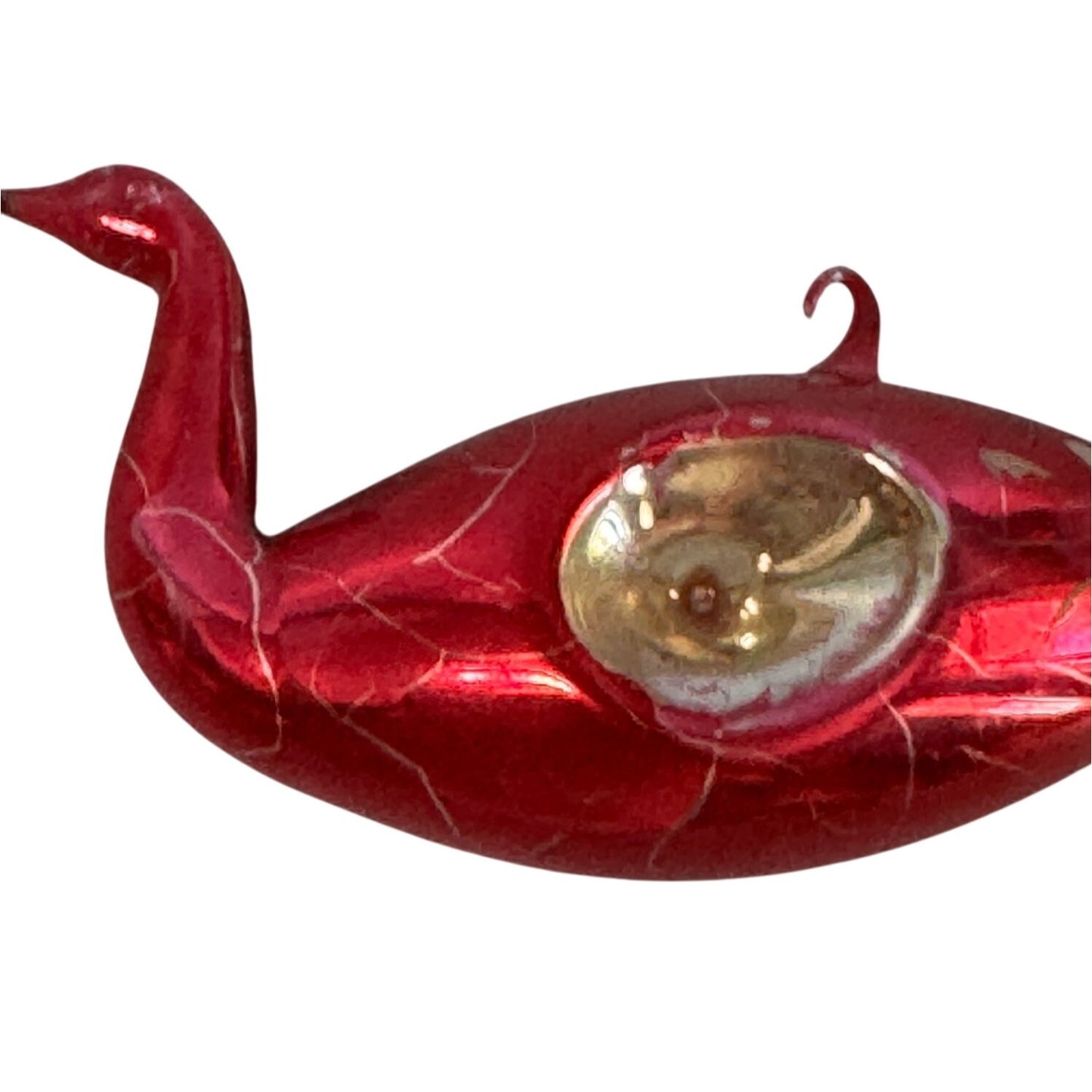 Antique Lauscha Glass Bird Ornament Red Reflector Spun Glass Tail 1930s–40s Germany