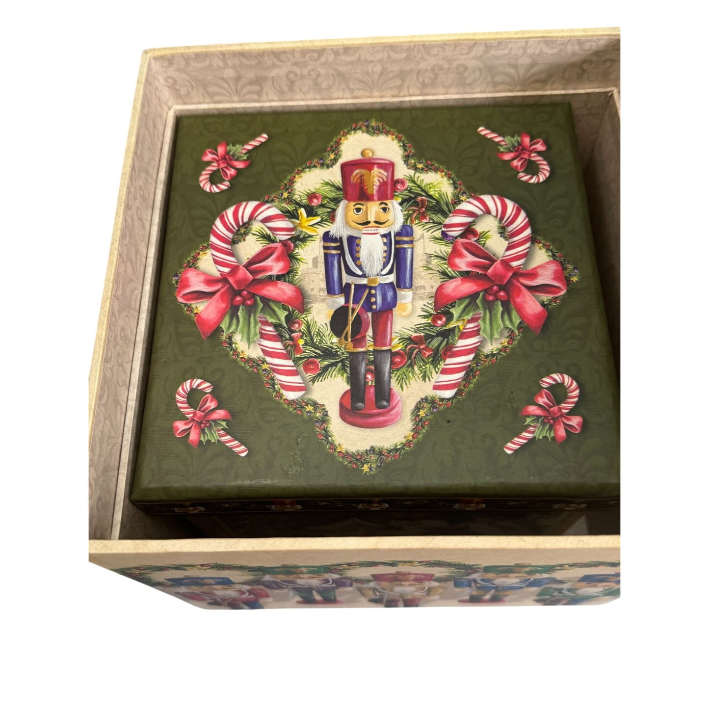 Christmas Nutcracker Nesting Boxes With Nutcracker Design 2-Piece Set Decorative Holiday Storage Or Gift Packaging