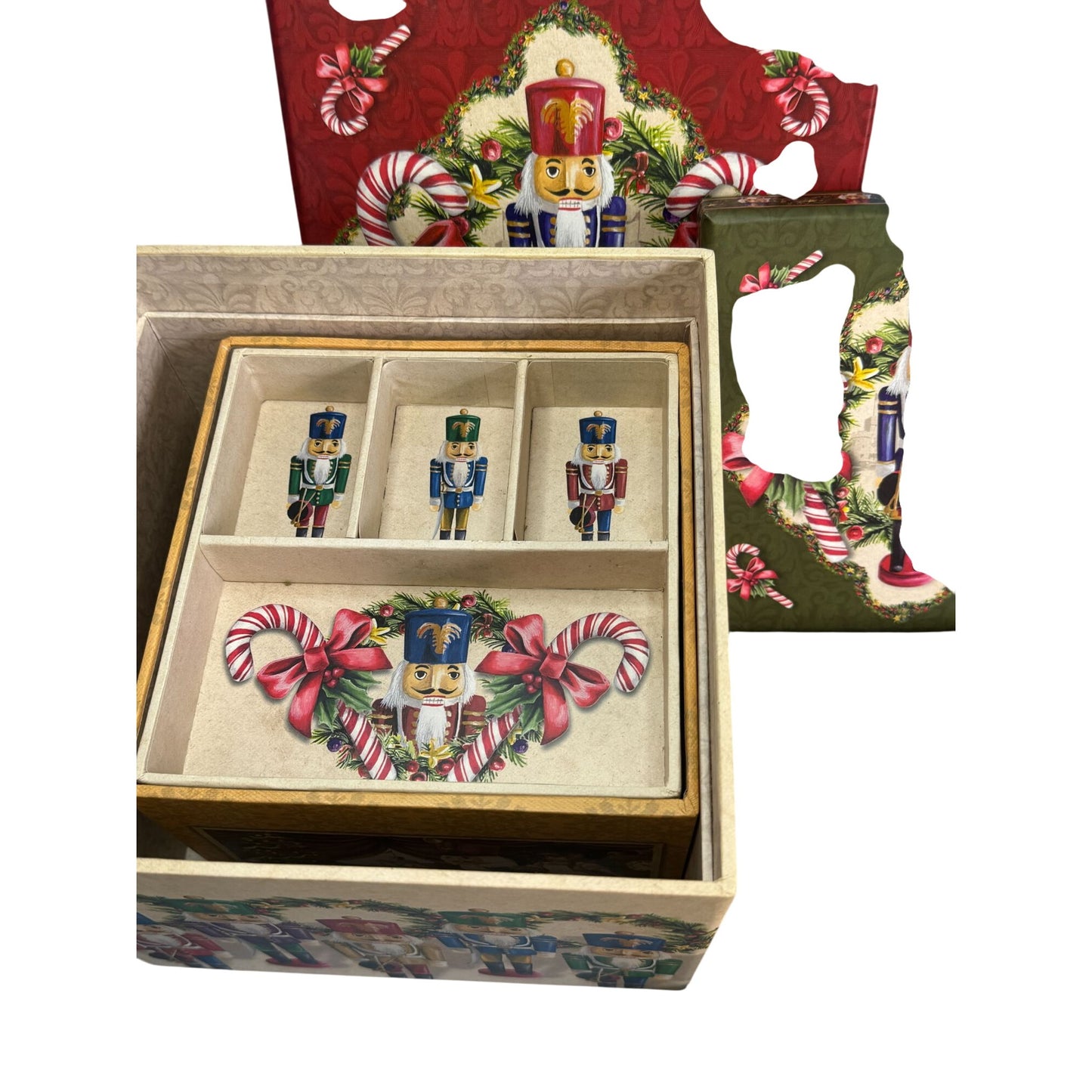 Christmas Nutcracker Nesting Boxes With Nutcracker Design 2-Piece Set Decorative Holiday Storage Or Gift Packaging