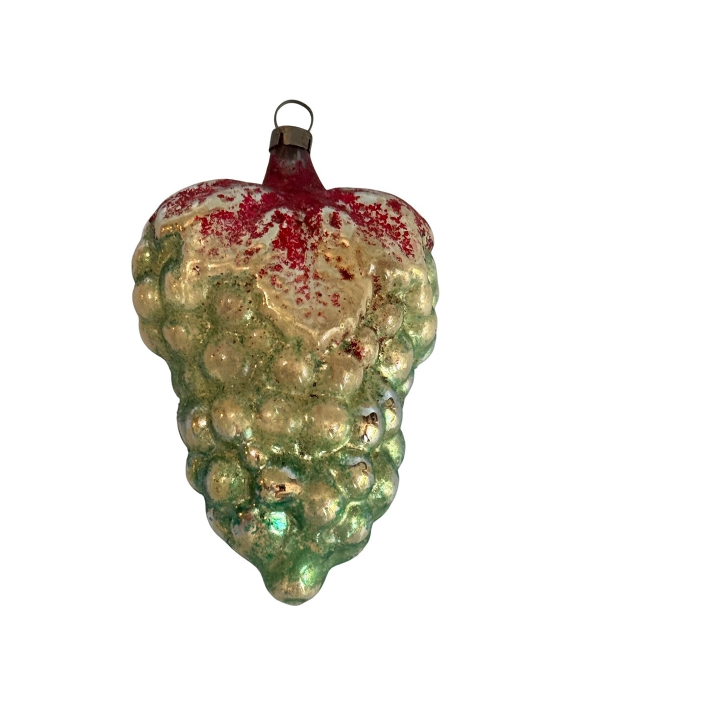 Vintage German Glass Ornament Grape Cluster Red Green Silver 3.5 Inches