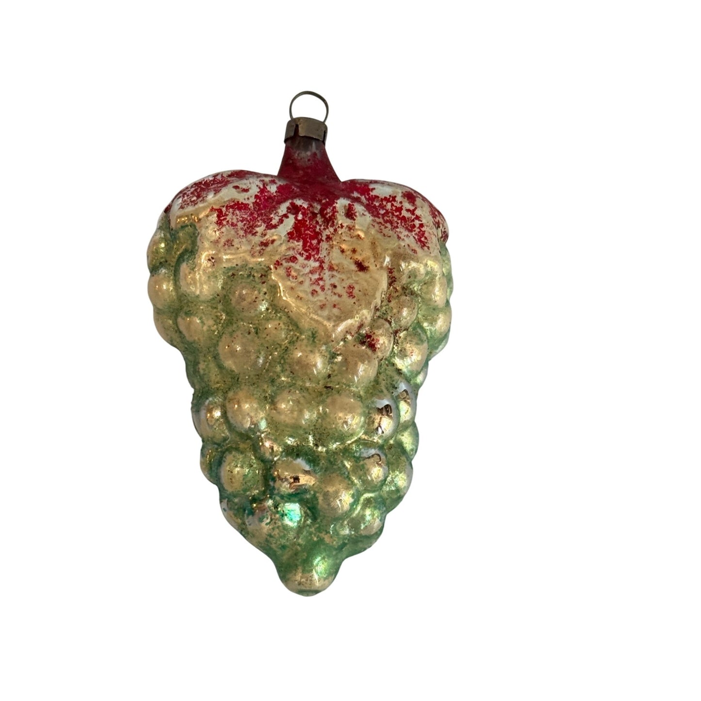 Vintage German Glass Ornament Grape Cluster Red Green Silver 3.5 Inches