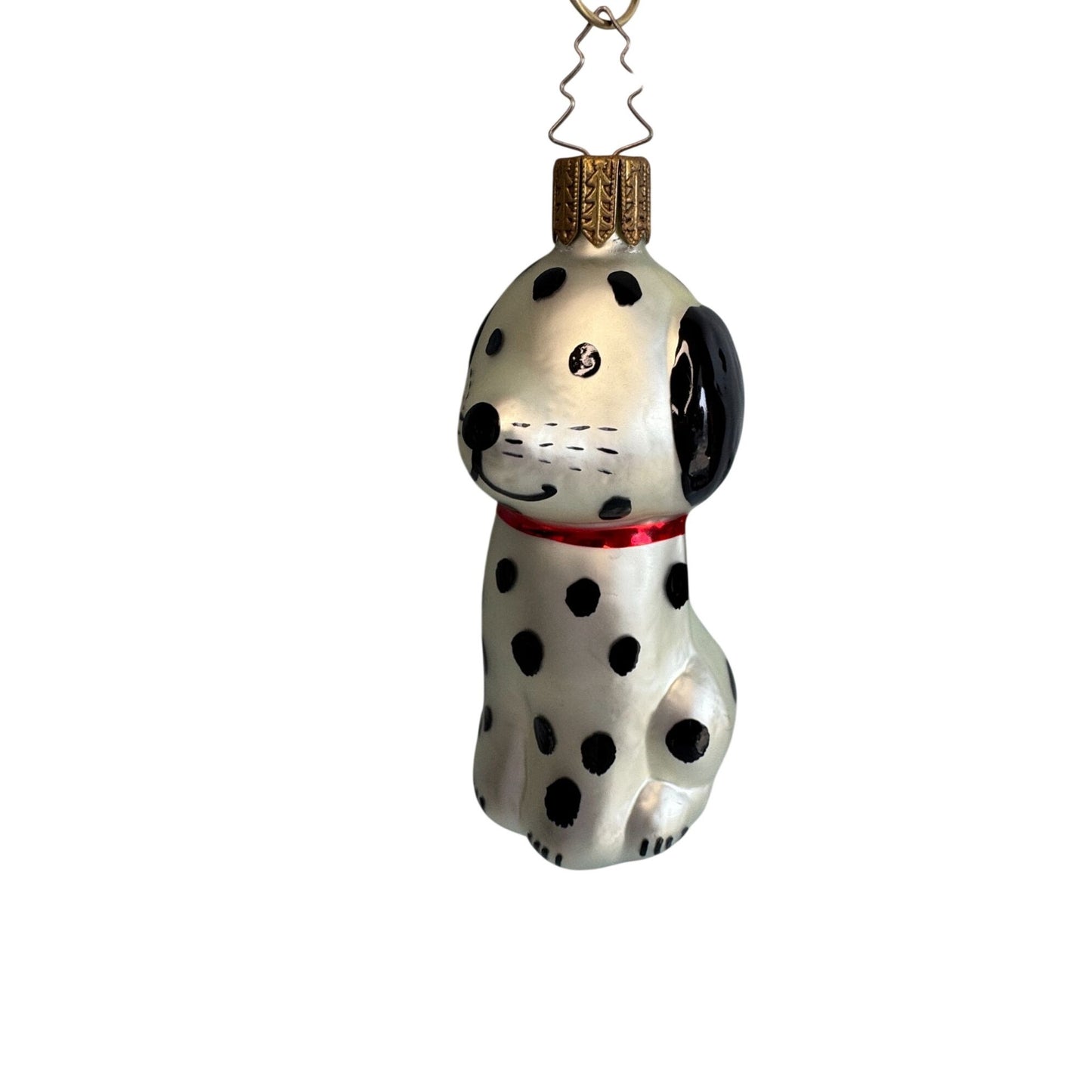Whitehurst Dog Ornament Dalmation Glass Black White Red Collar 3.5"