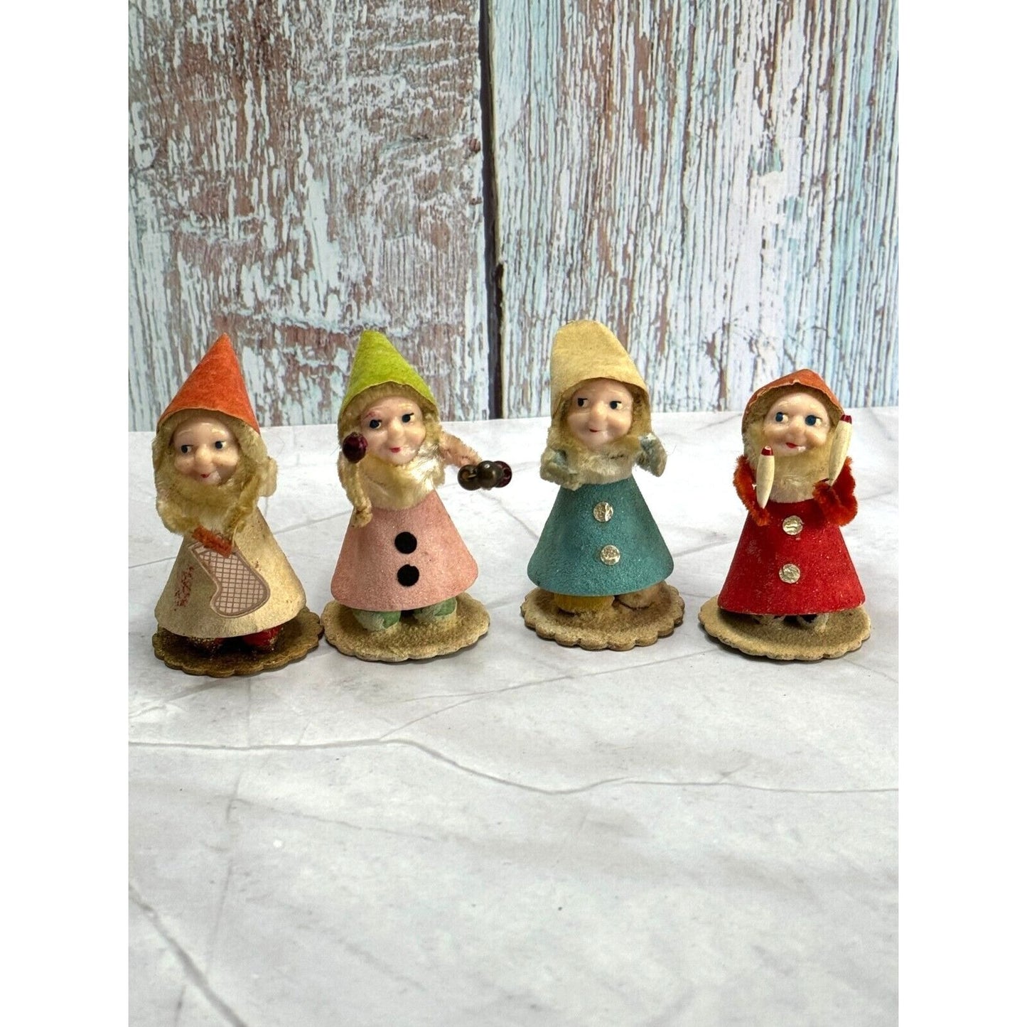 Vintage Plastic Chenille Gnome Elf with Articulated Head Arms Spun Cotton Beard