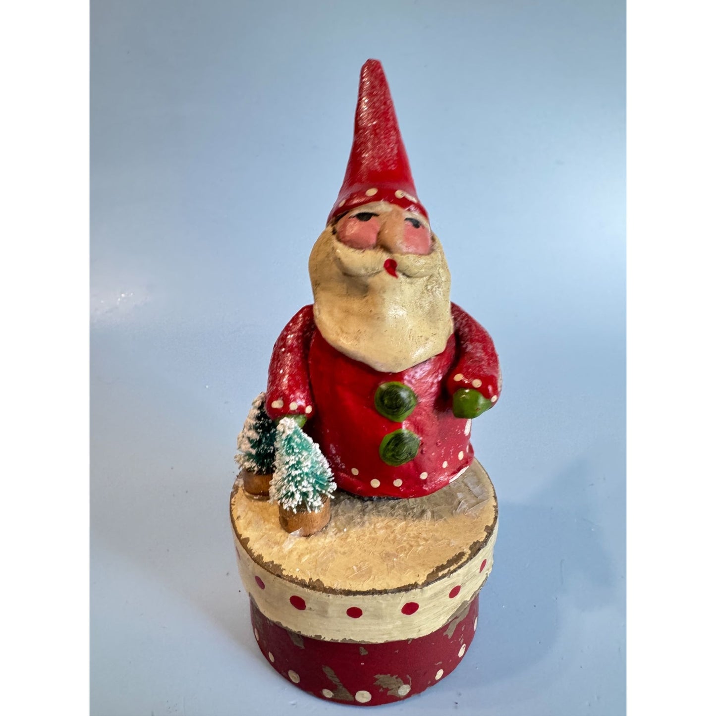2005 Penny Mcallister Paper Mache Santa Trinket Box Christmas Figurine Folk Art
