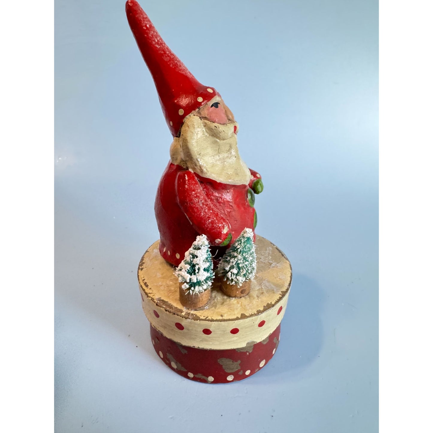 2005 Penny Mcallister Paper Mache Santa Trinket Box Christmas Figurine Folk Art