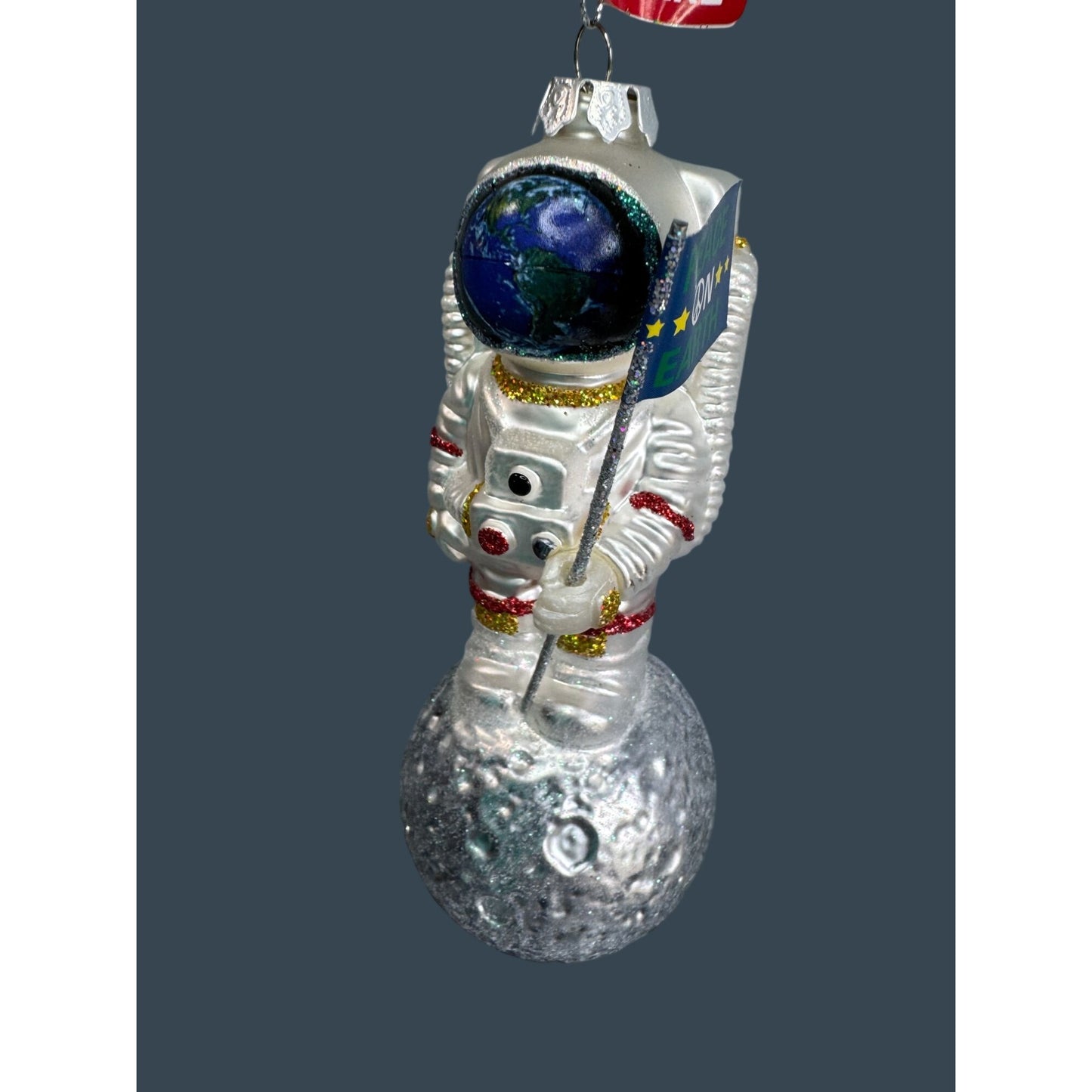 Ashland Glass Astronaut Ornament Earth Helmet Peace On Earth Flag 6"