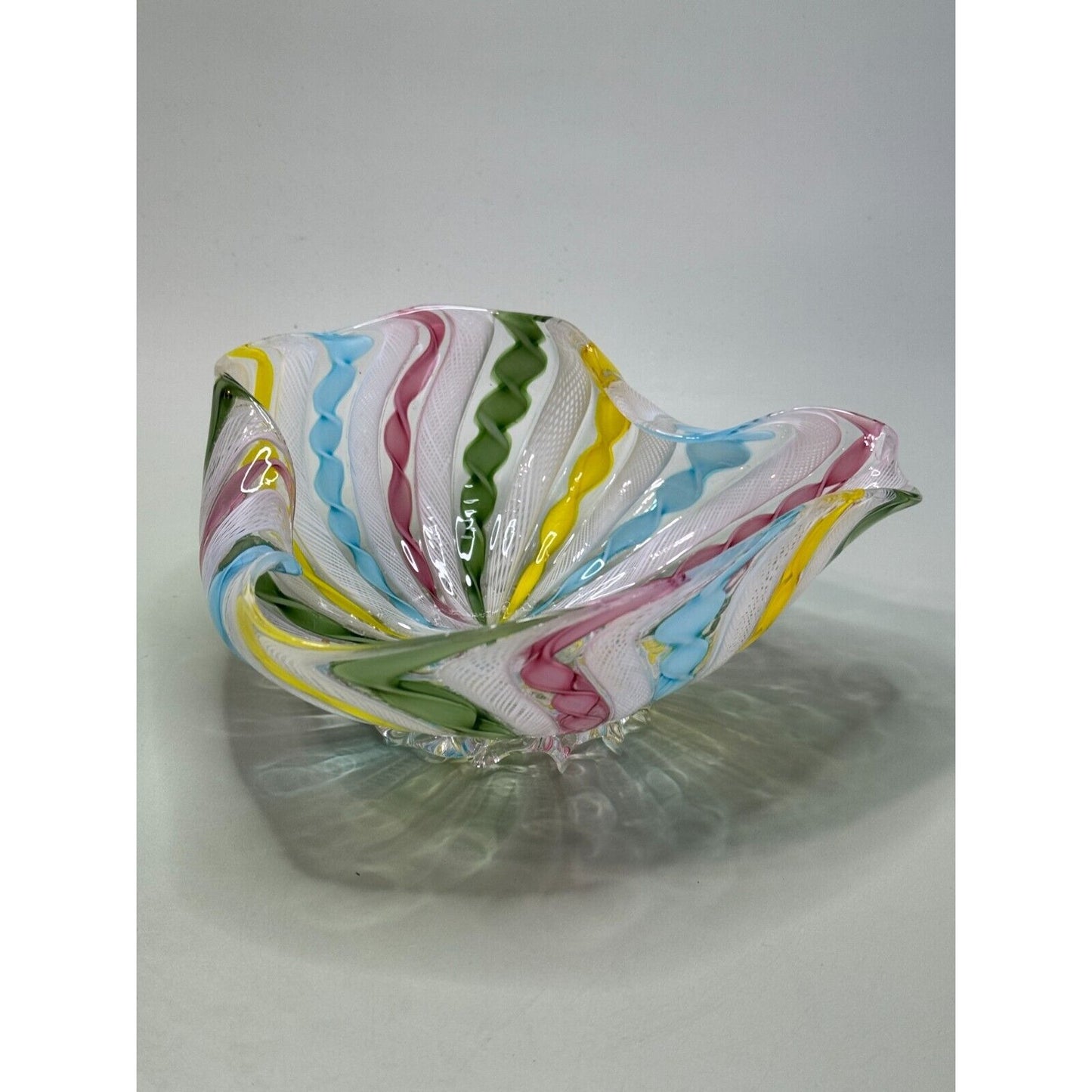 Murano Glass Zanfirico Latticino Ribbon Glass Bowl