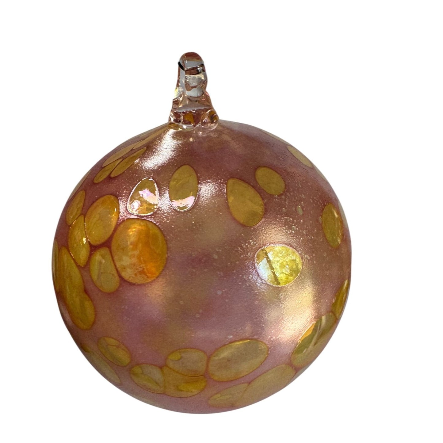 Hand-Blown Glass Spirit Ornament Pink Iridescent Yellow Bubbles 3 3/4"