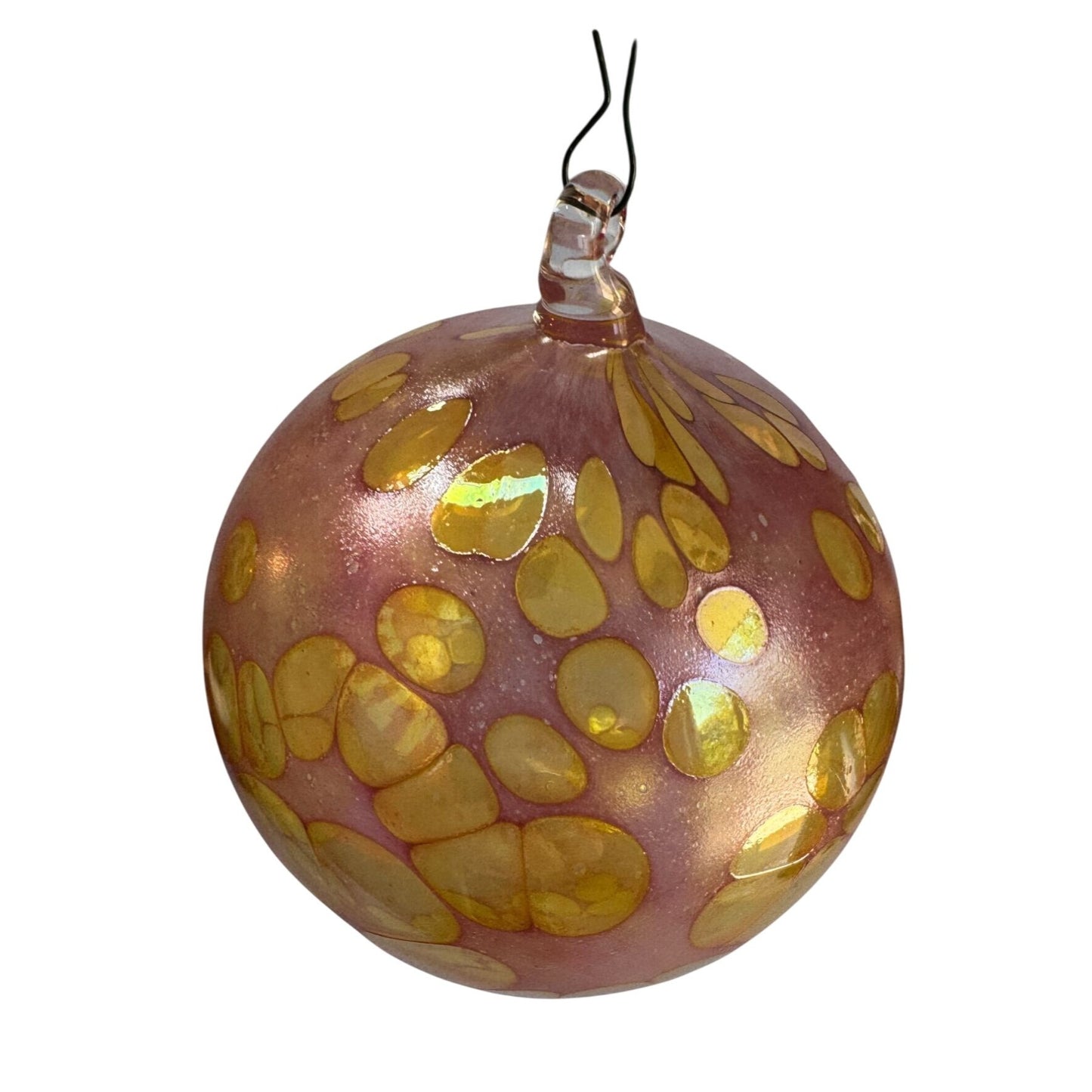 Hand-Blown Glass Spirit Ornament Pink Iridescent Yellow Bubbles 3 3/4"