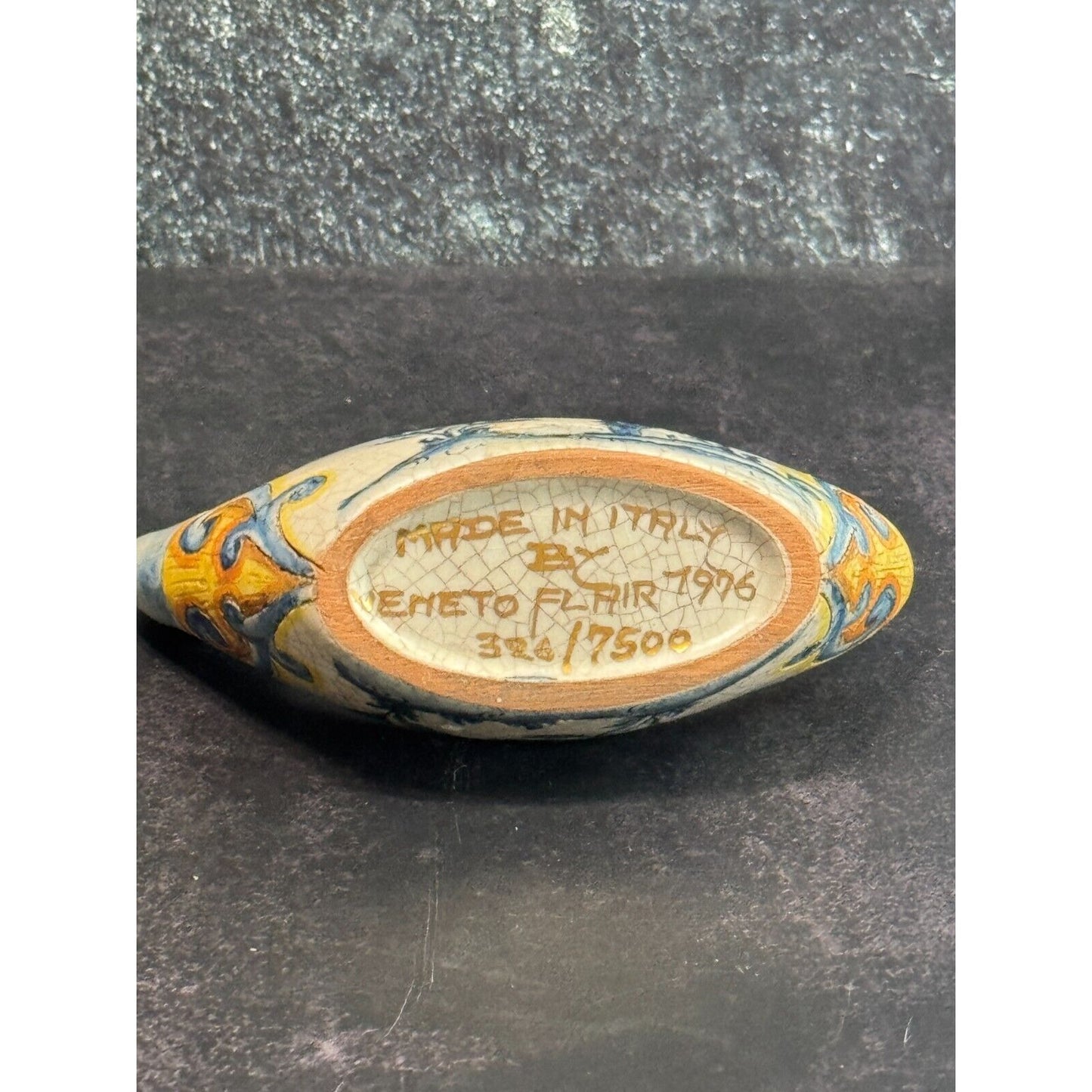 Vintage Veneto Flair Candlestick Signed 1976 Italian Ceramic Scroll Design